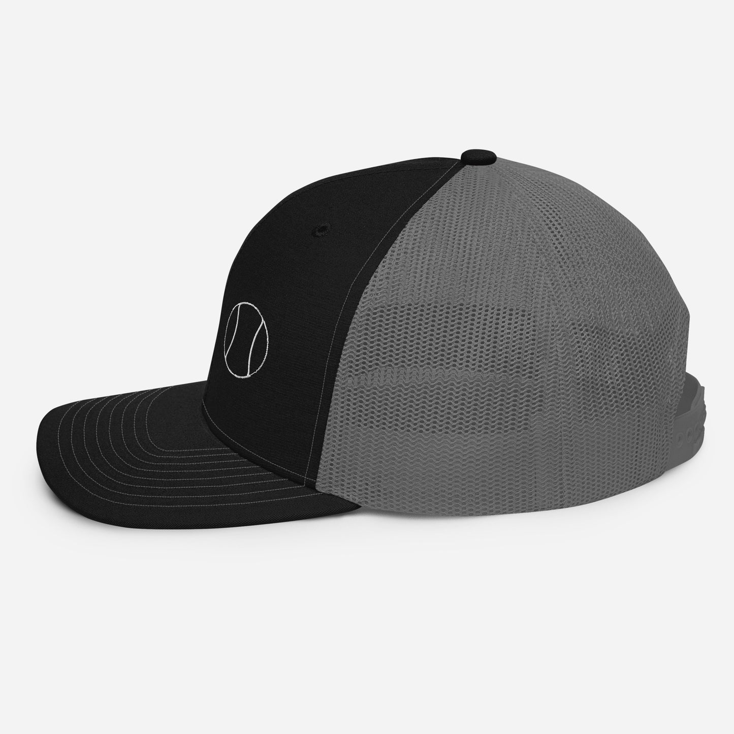 Tennis Edition trucker cap in black and charcoal with structured front and breathable mesh back — Our Game collection by An Athlete Trains