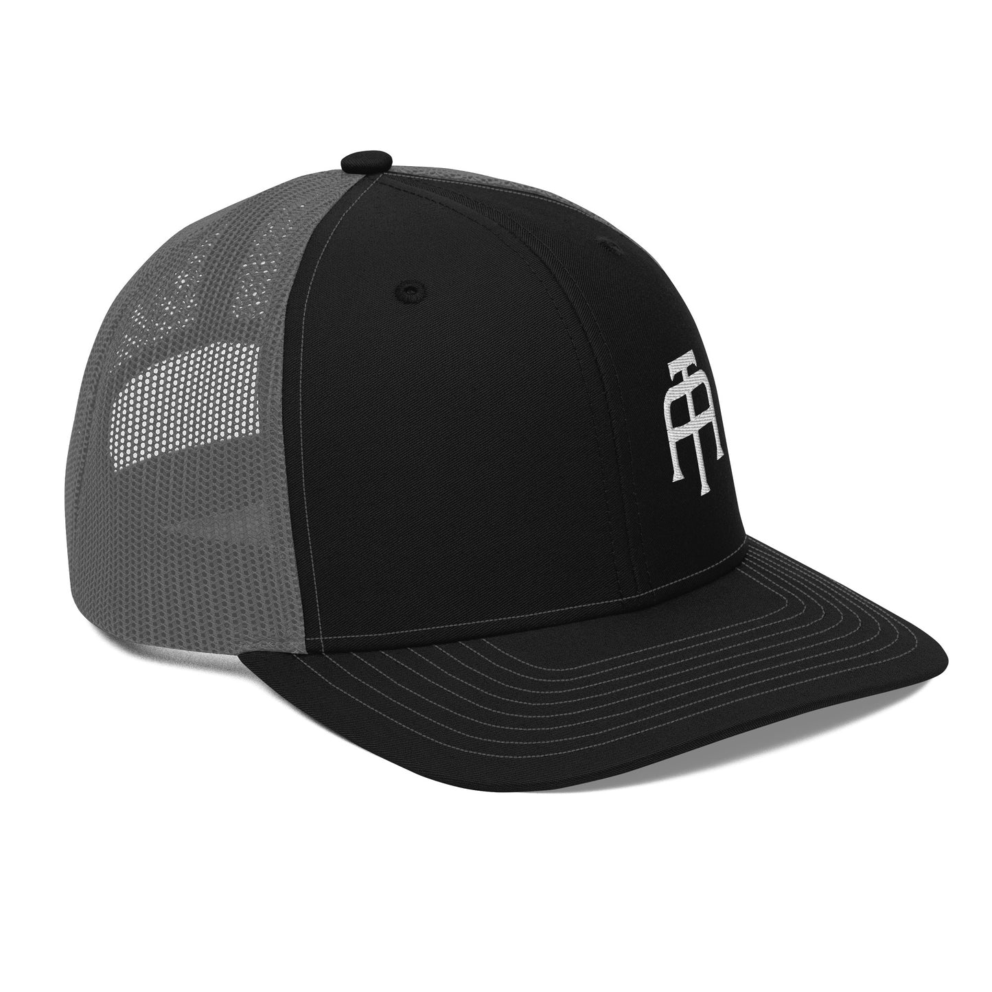 An Athlete Trains structured 6-panel, mid-profile trucker cap is 60% cotton, 40% polyester, 100% polyester mesh back. Pre-curved contrast stitched visor, underbill matches visor color and adjustable plastic snapback