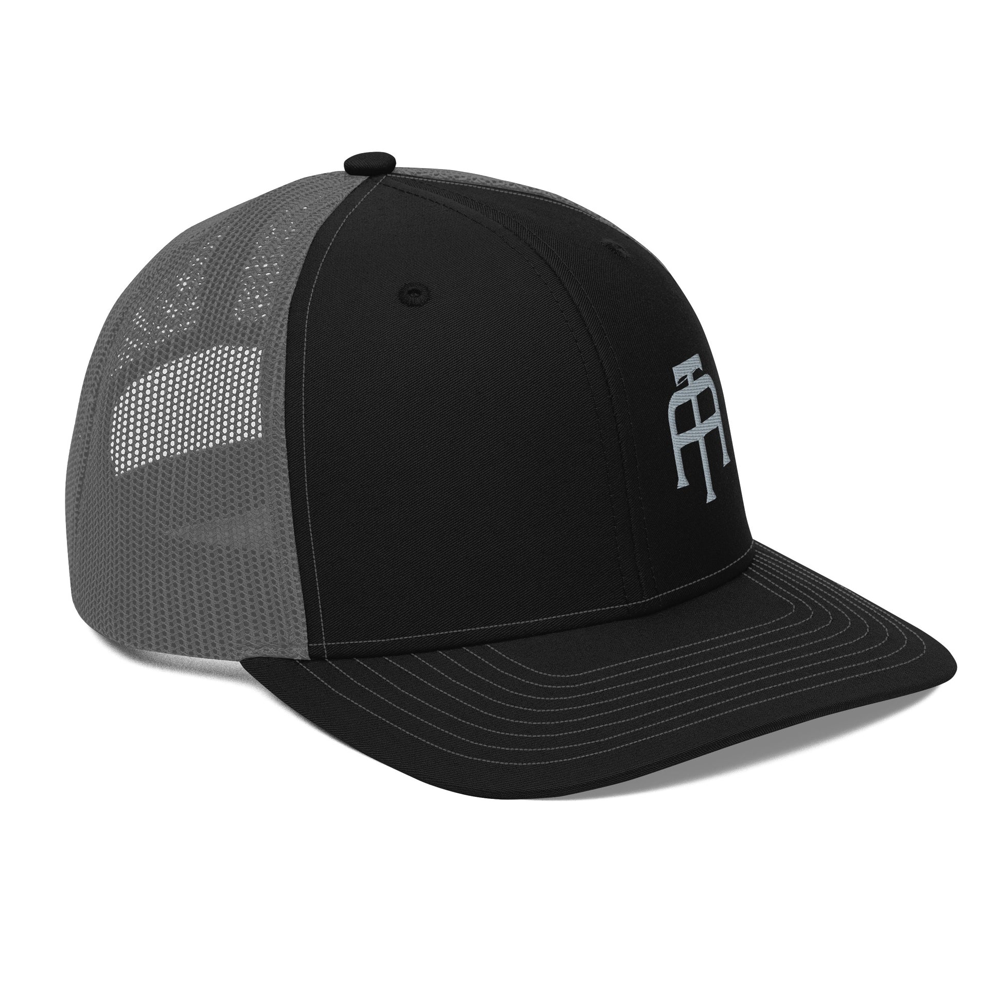 An Athlete Trains structured 6-panel, mid-profile trucker cap is 60% cotton, 40% polyester, 100% polyester mesh back. Pre-curved contrast stitched visor, underbill matches visor color and adjustable plastic snapback