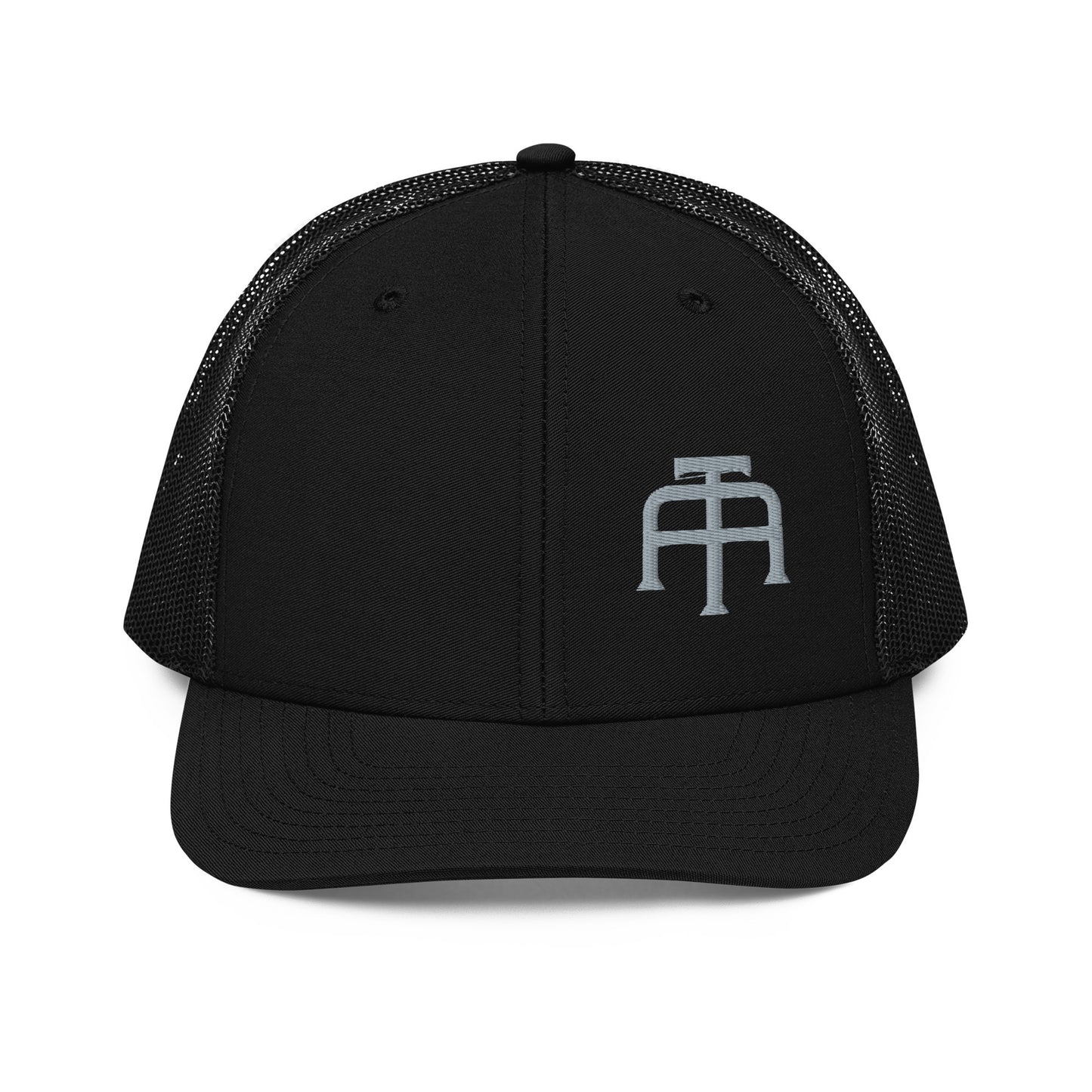 An Athlete Trains structured 6-panel, mid-profile trucker cap is 60% cotton, 40% polyester, 100% polyester mesh back. Pre-curved contrast stitched visor, underbill matches visor color and adjustable plastic snapback