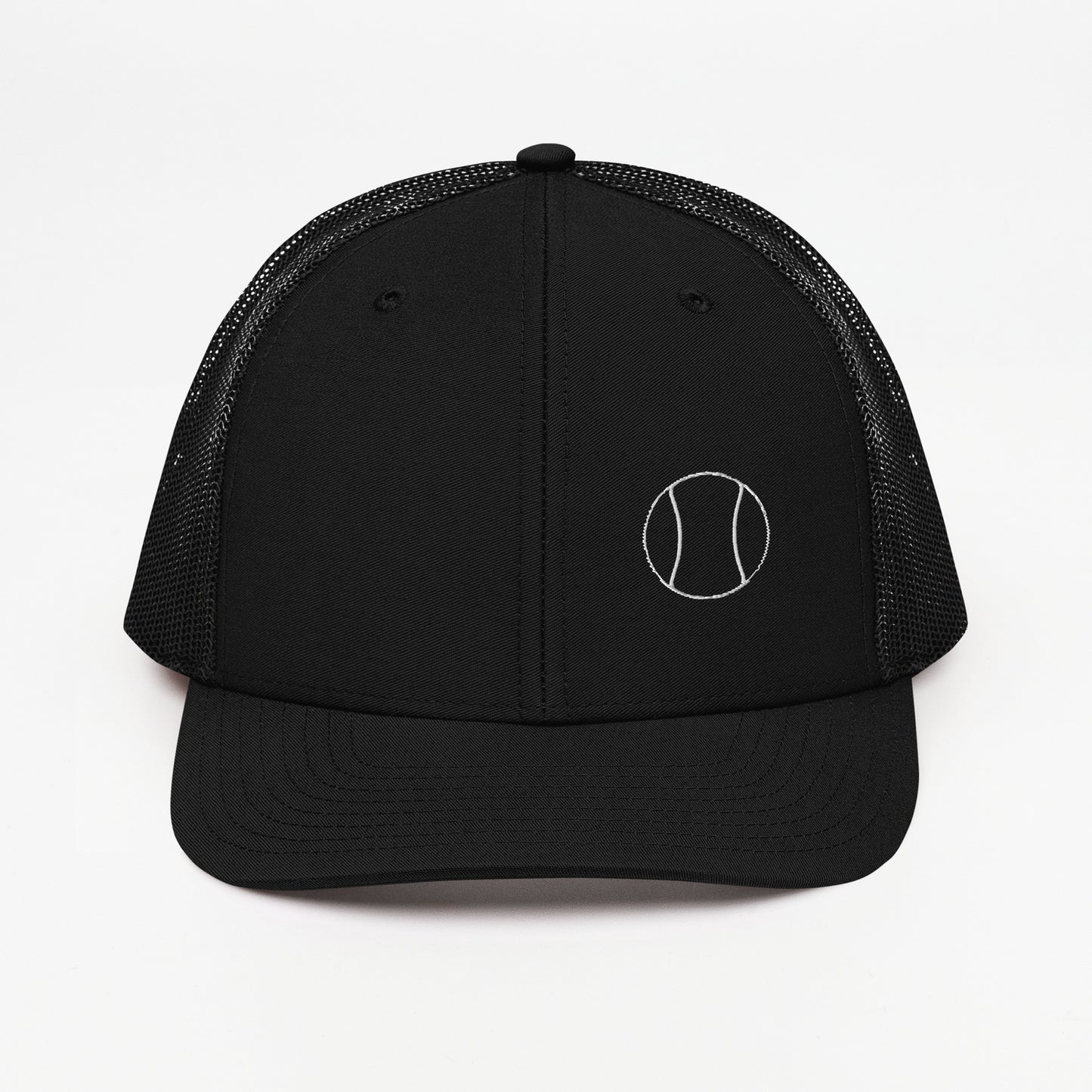 Tennis Edition trucker cap in black with structured front and breathable mesh back — Our Game collection by An Athlete Trains