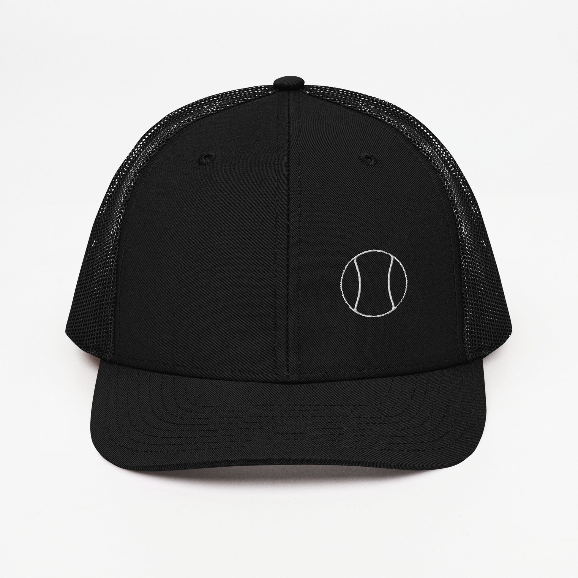 Tennis Edition trucker cap in black with structured front and breathable mesh back — Our Game collection by An Athlete Trains