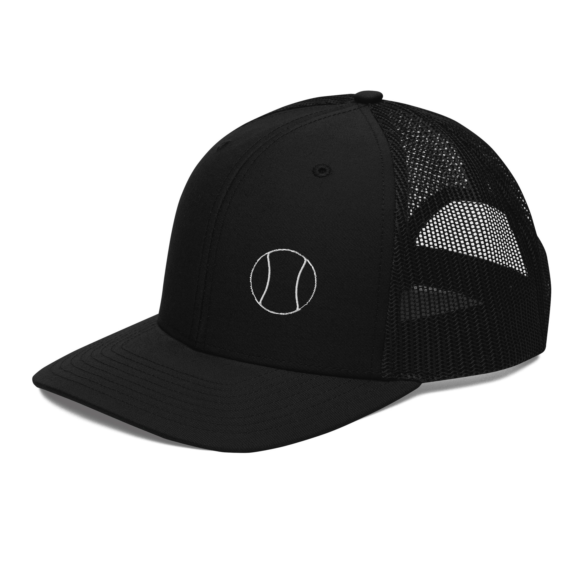 Tennis Edition trucker cap in black with structured front and breathable mesh back — Our Game collection by An Athlete Trains