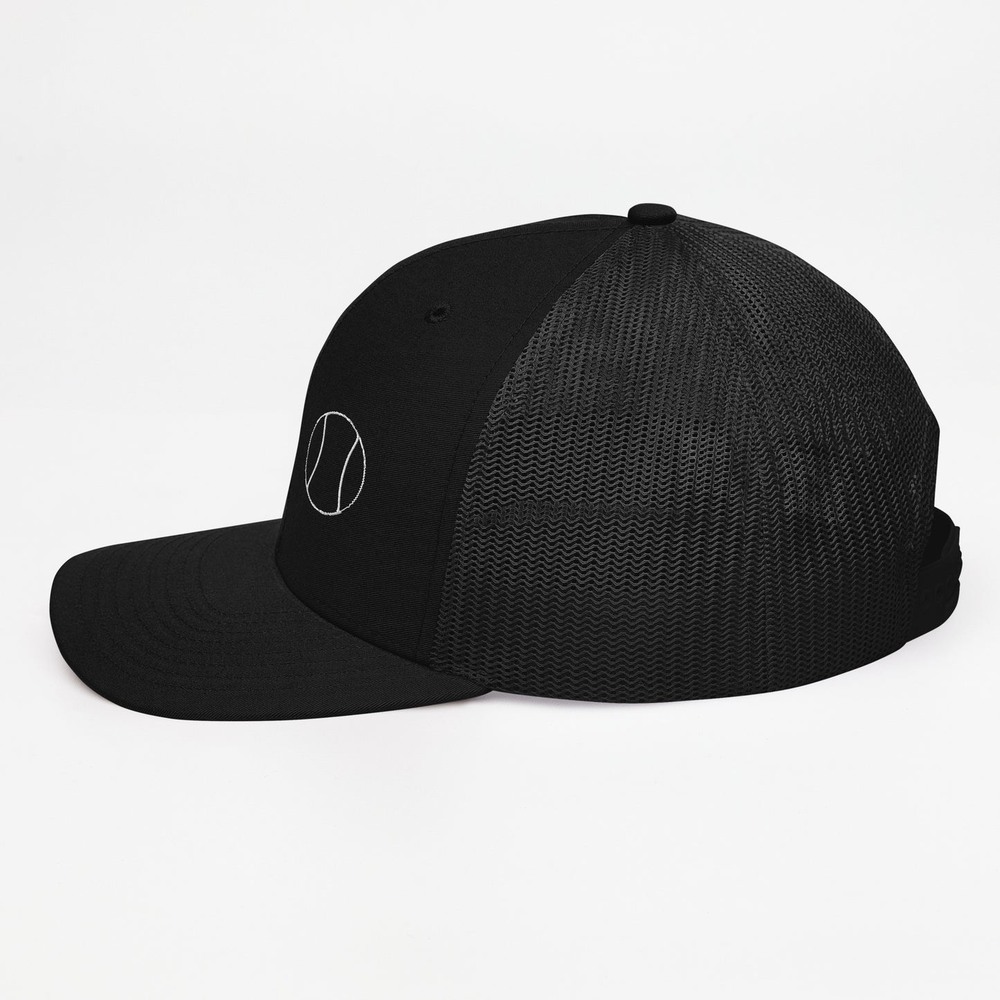 Tennis Edition trucker cap in black with structured front and breathable mesh back — Our Game collection by An Athlete Trains