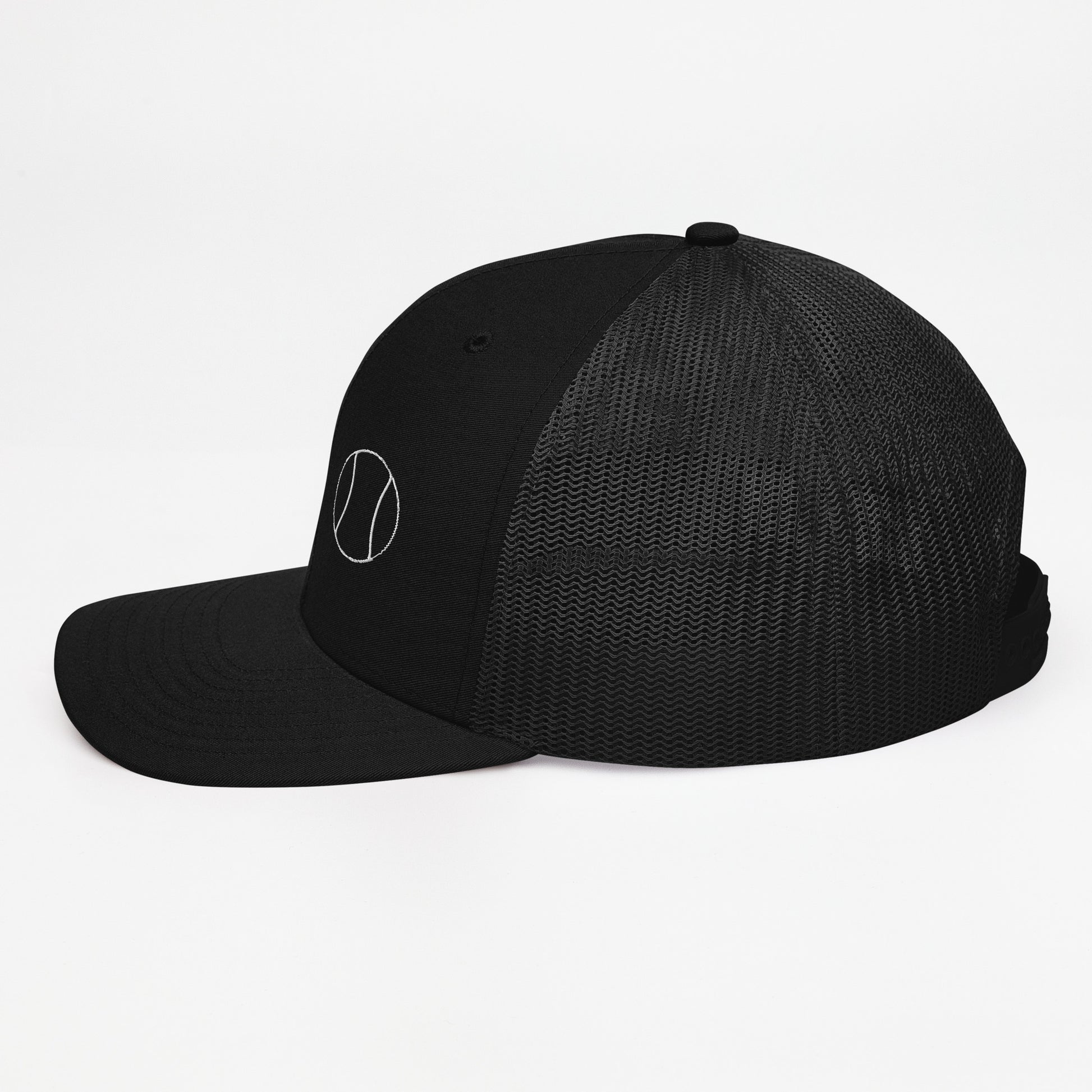 Tennis Edition trucker cap in black with structured front and breathable mesh back — Our Game collection by An Athlete Trains