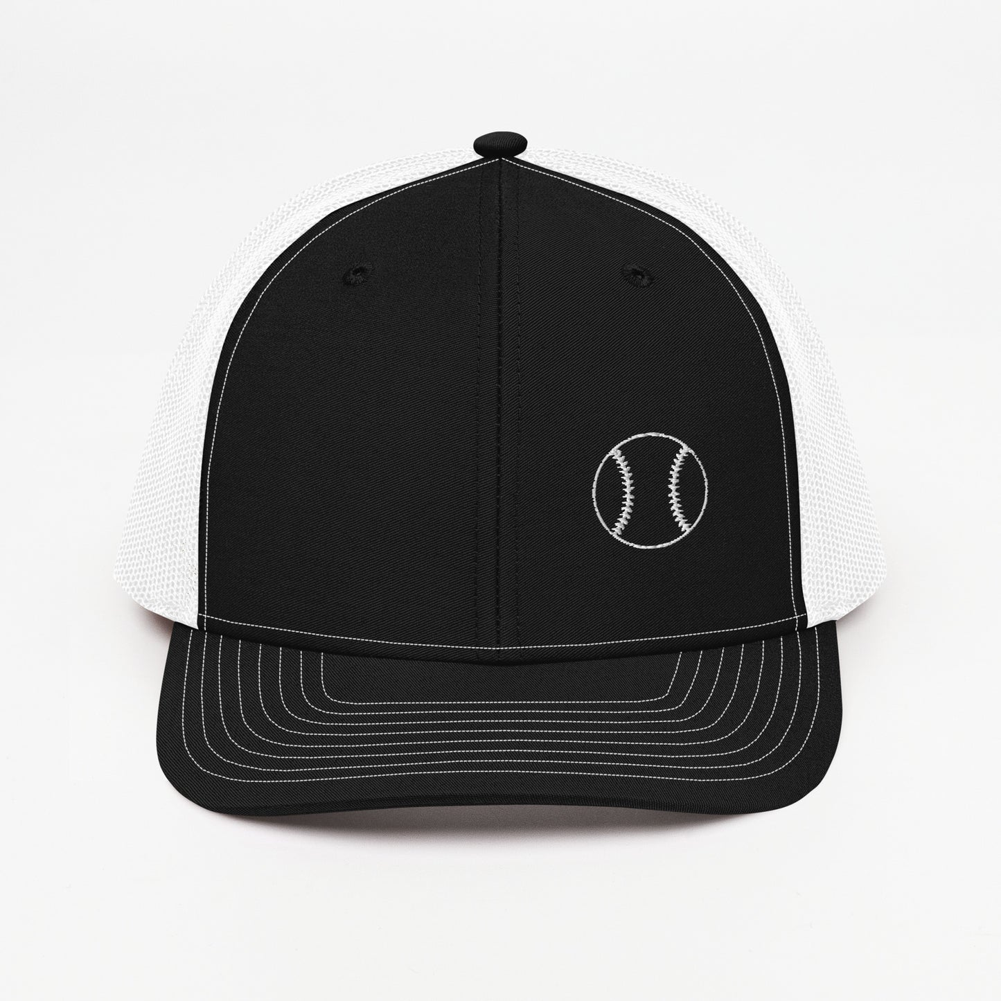 Baseball Edition trucker cap in black and white with breathable mesh back and structured mid-profile front | Our Game | An Athlete Trains