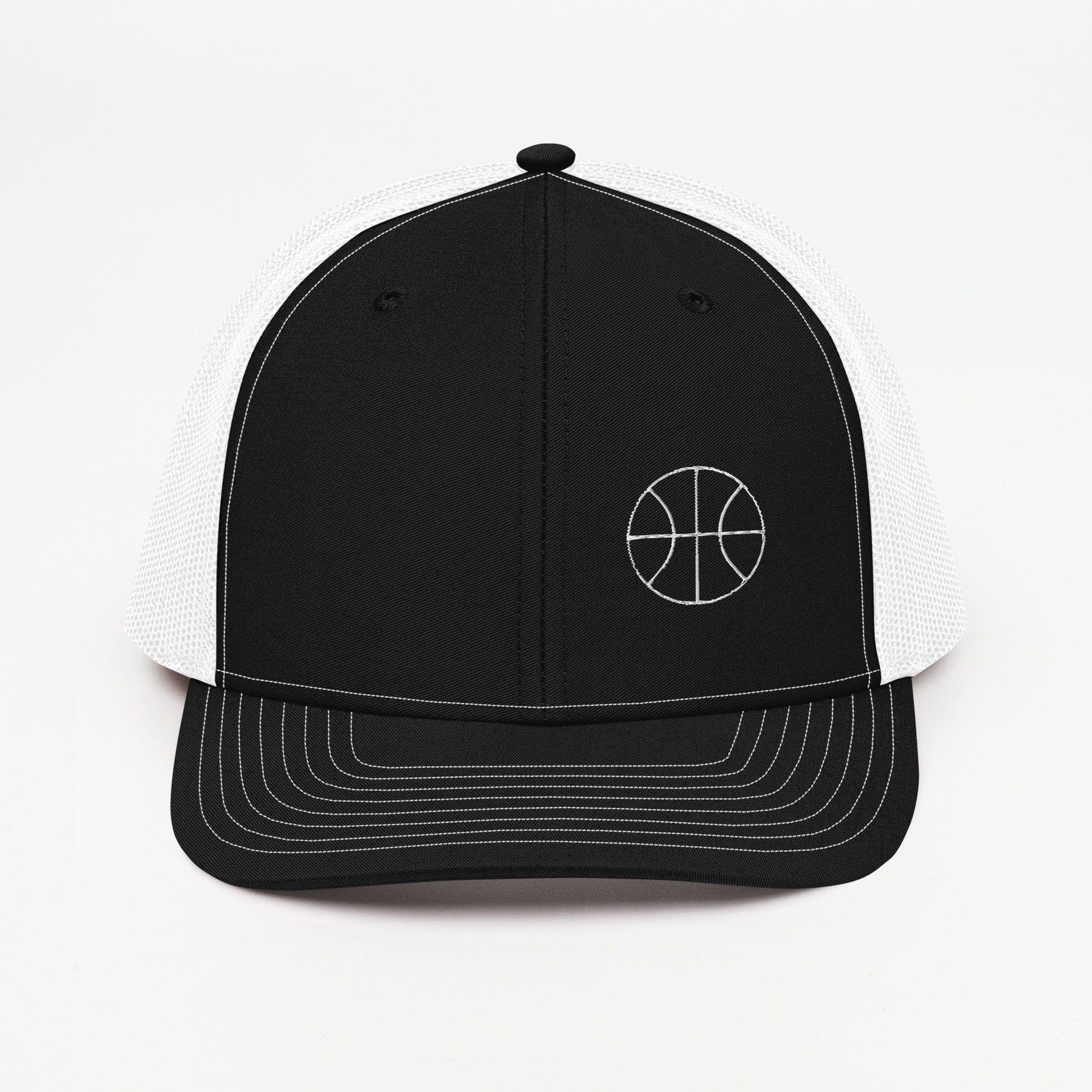 Basketball Edition trucker cap in black and white with structured front and breathable mesh back — Our Game collection by An Athlete Trains