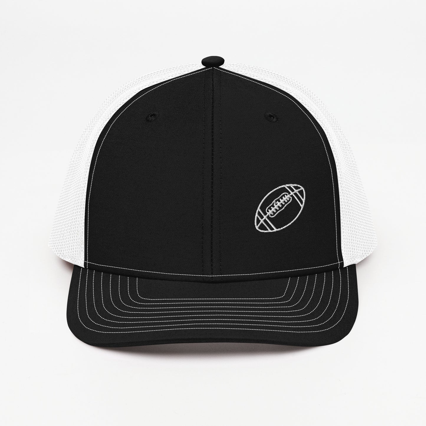 Football Edition trucker cap in black and white with structured front and breathable mesh back | Our Game | An Athlete Trains