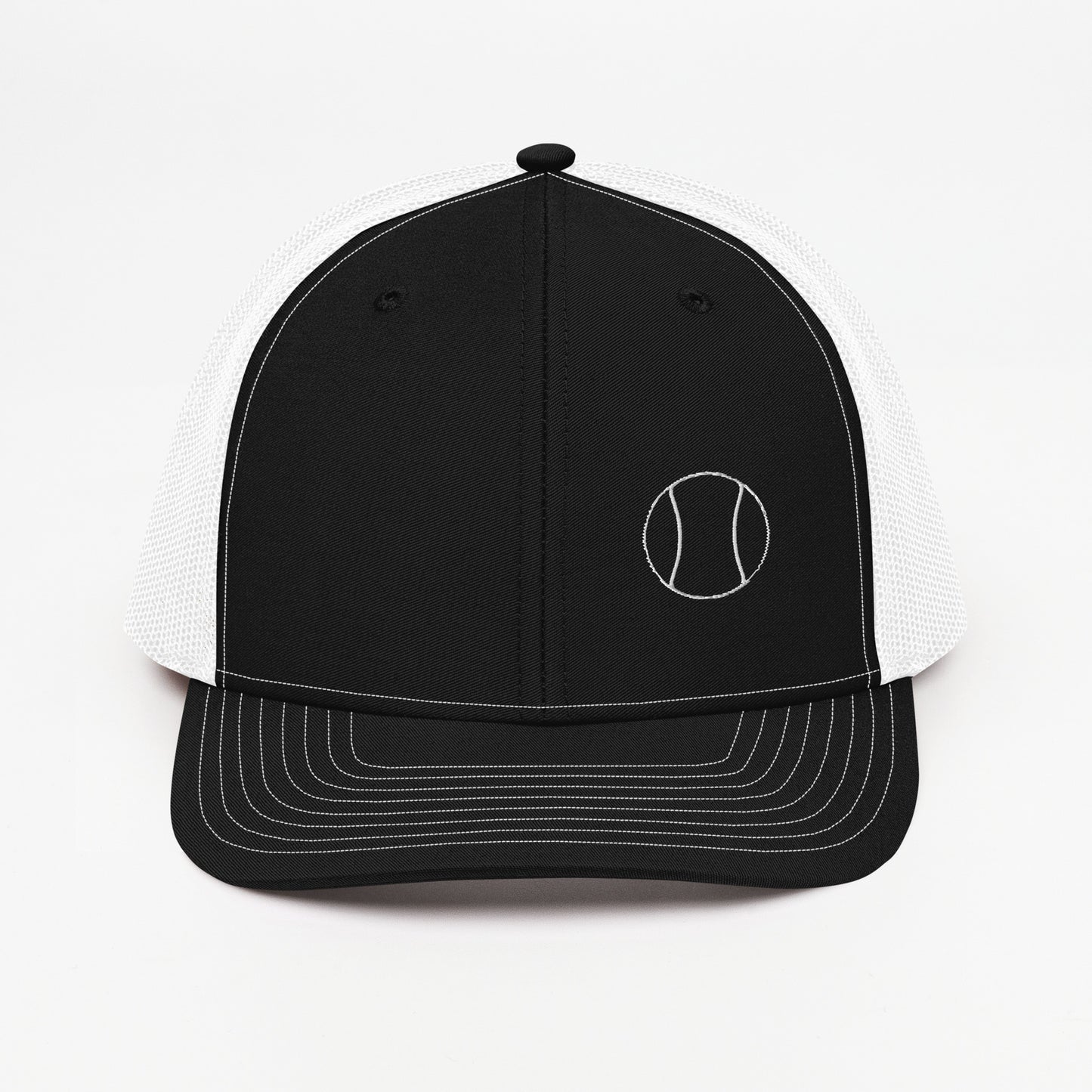 Tennis Edition trucker cap in black and white with structured front and breathable mesh back — Our Game collection by An Athlete Trains
