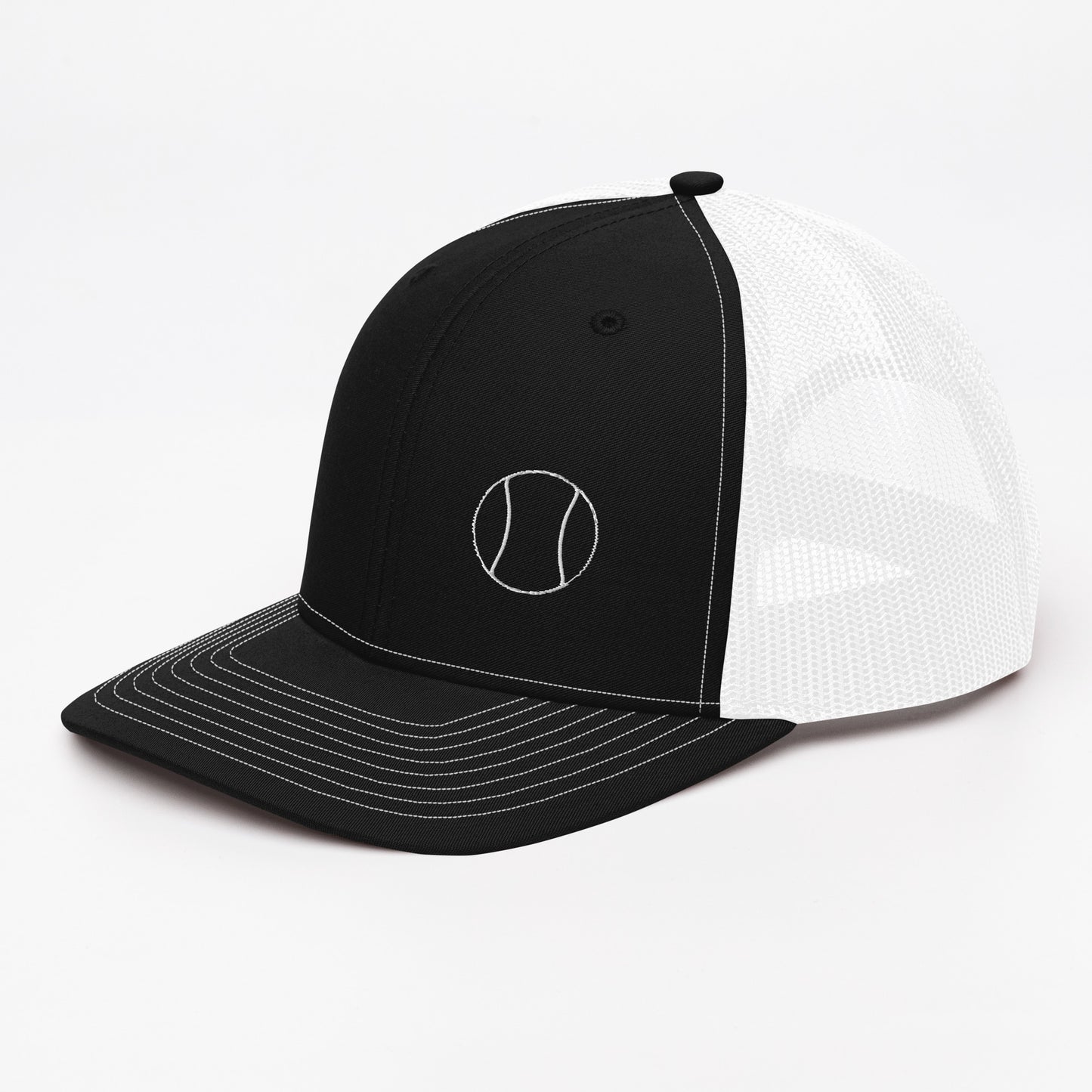 Tennis Edition trucker cap in black and white with structured front and breathable mesh back — Our Game collection by An Athlete Trains