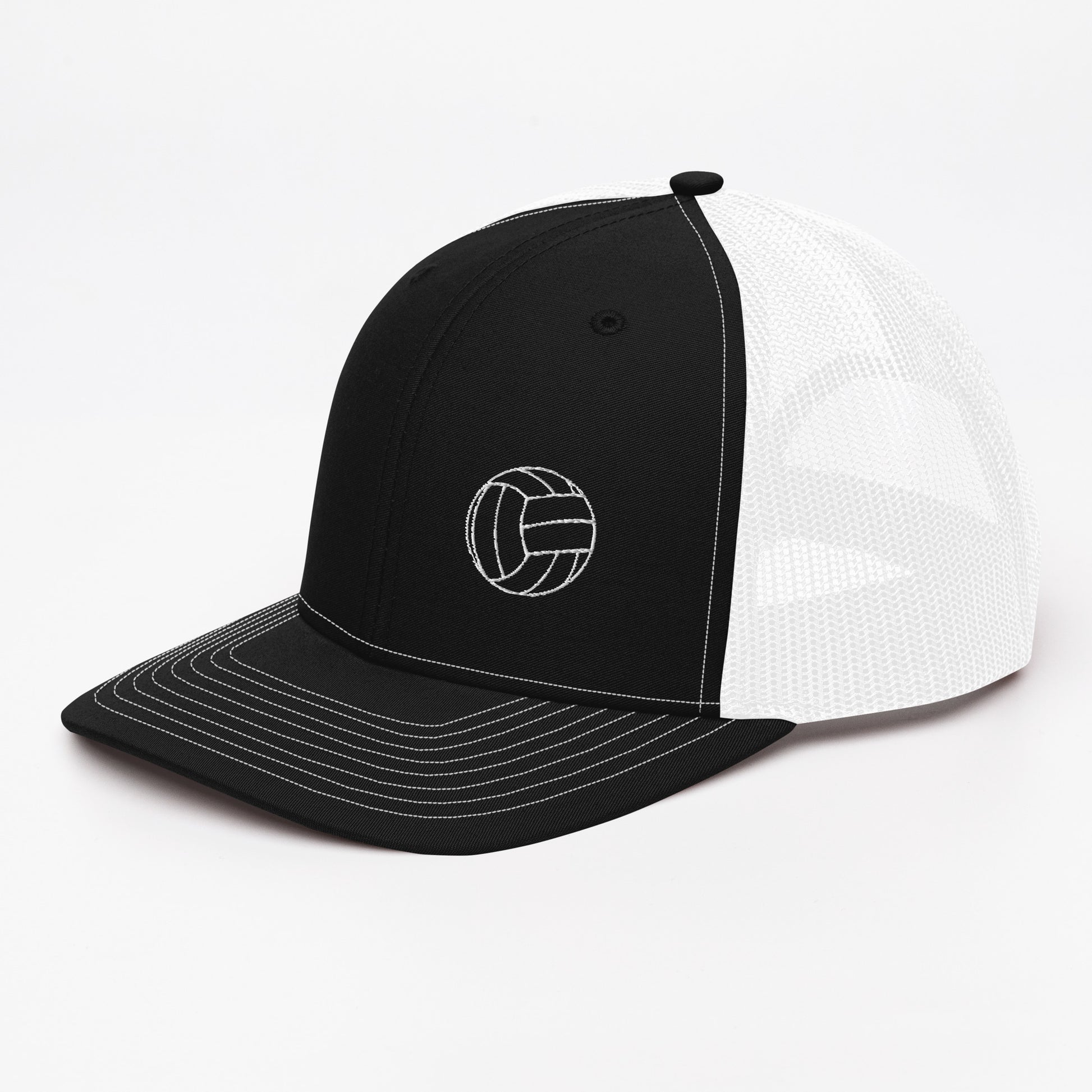 Volleyball Edition trucker cap in black and white with structured front and breathable mesh back — Our Game collection by An Athlete Trains