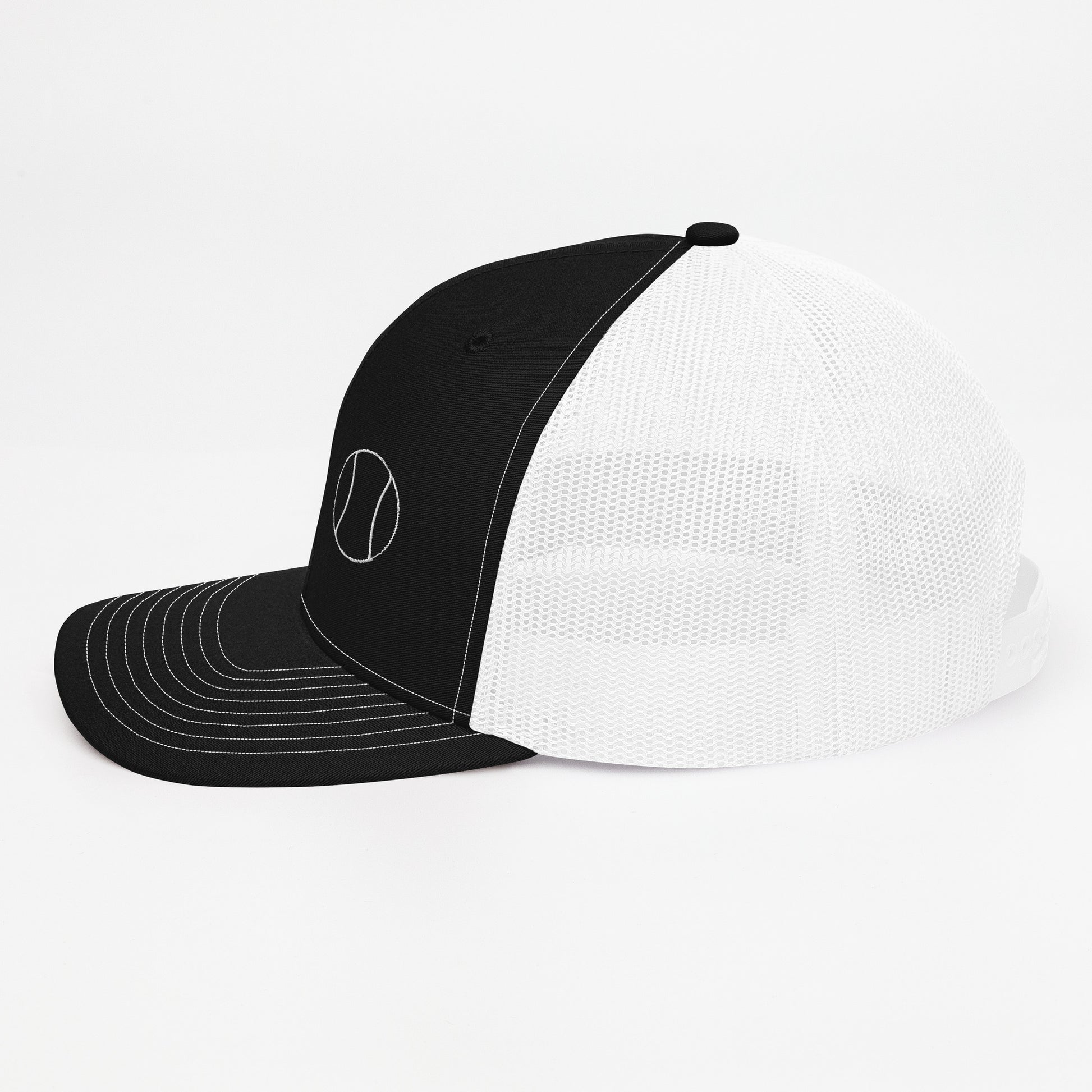 Tennis Edition trucker cap in black and white with structured front and breathable mesh back — Our Game collection by An Athlete Trains