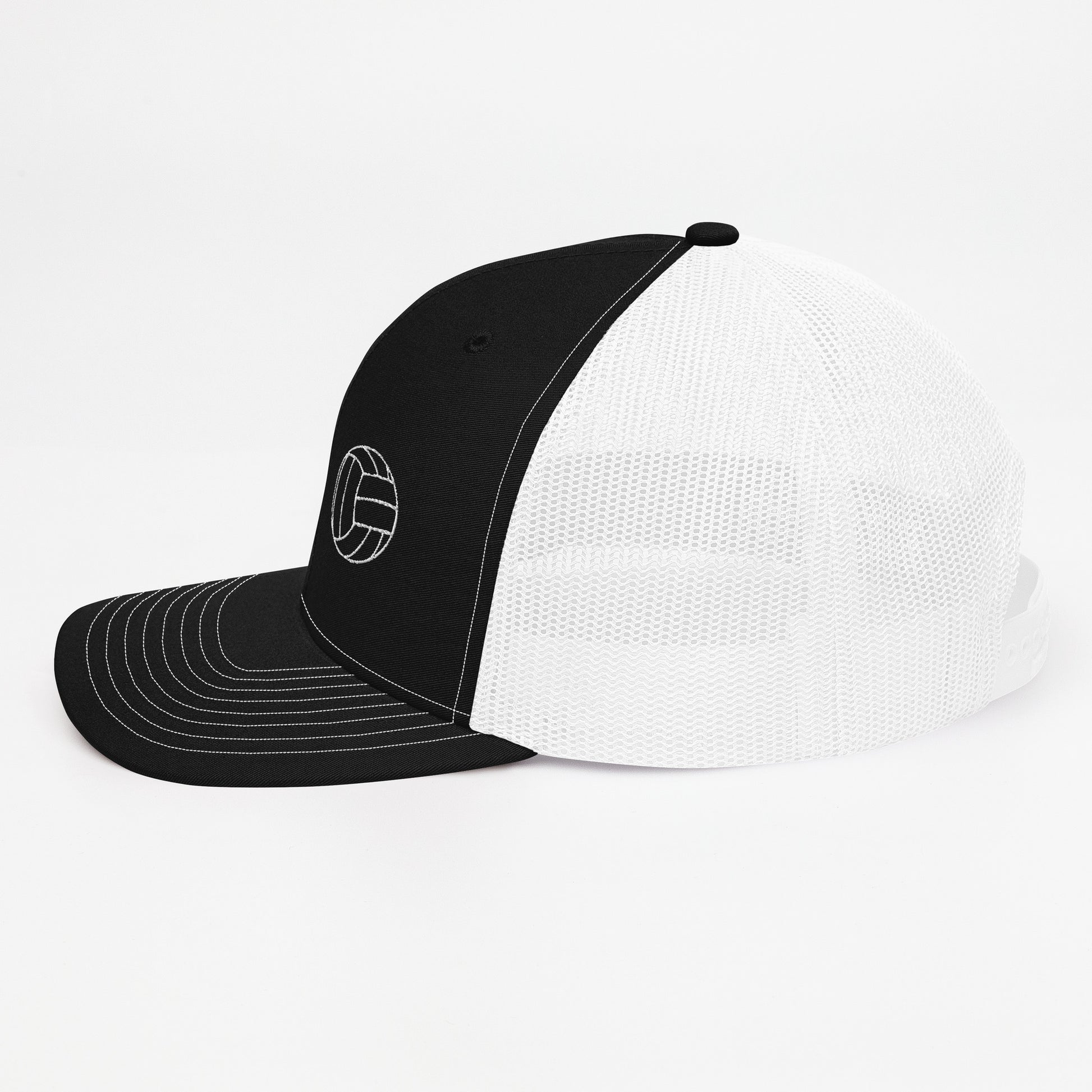 Volleyball Edition trucker cap in black and white with structured front and breathable mesh back — Our Game collection by An Athlete Trains