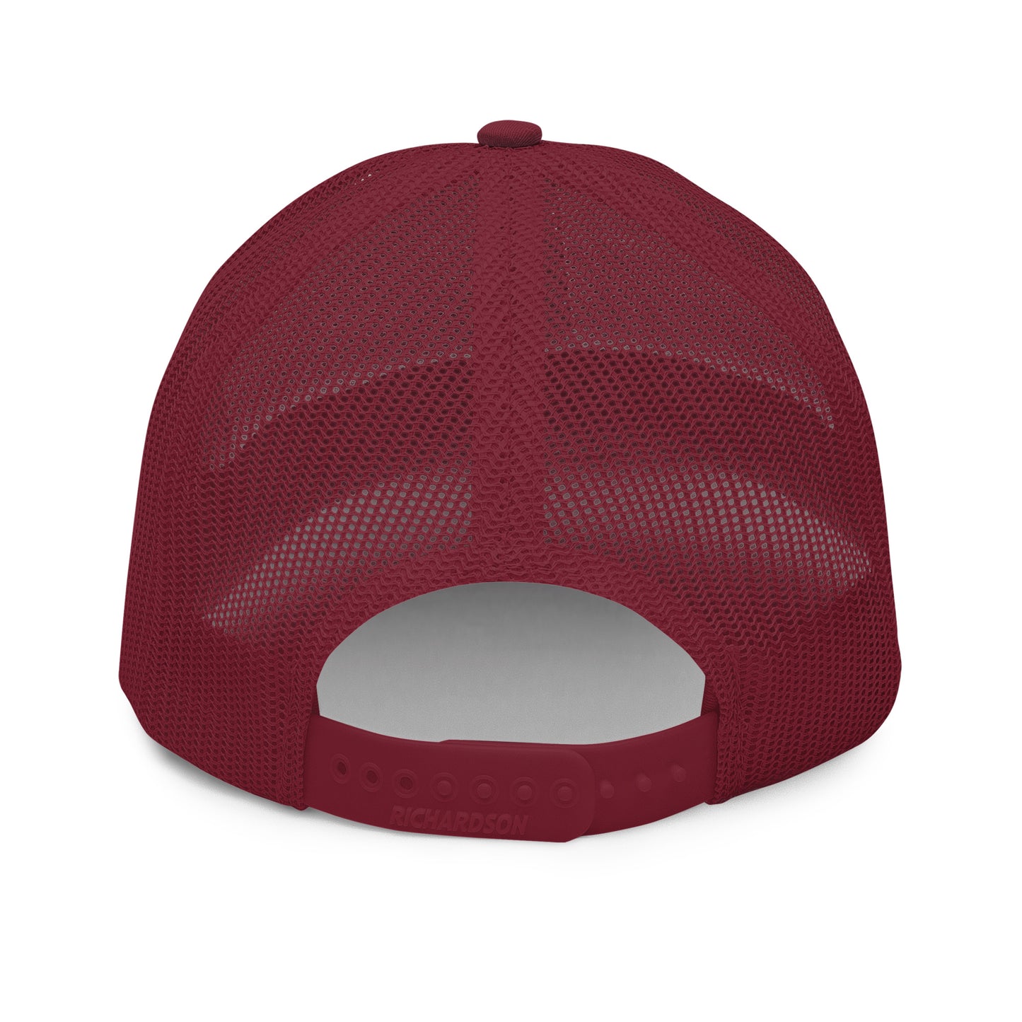 An Athlete Trains structured 6-panel, mid-profile trucker cap is 60% cotton, 40% polyester, 100% polyester mesh back. Pre-curved contrast stitched visor, underbill matches visor color and adjustable plastic snapback