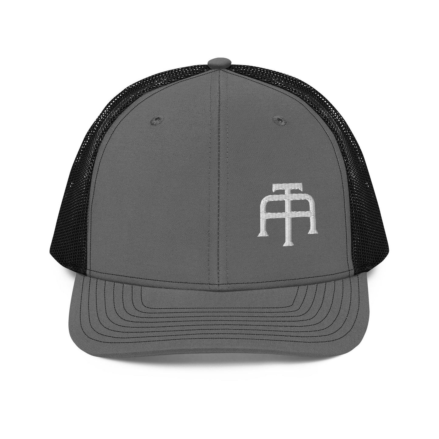 An Athlete Trains structured 6-panel, mid-profile trucker cap is 60% cotton, 40% polyester, 100% polyester mesh back. Pre-curved contrast stitched visor, underbill matches visor color and adjustable plastic snapback