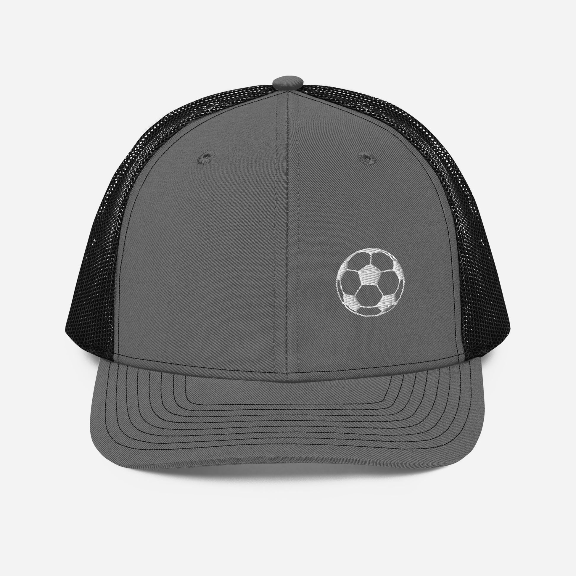 Soccer Edition trucker cap in charcoal and black with structured front and breathable mesh back | Our Game | An Athlete Trains