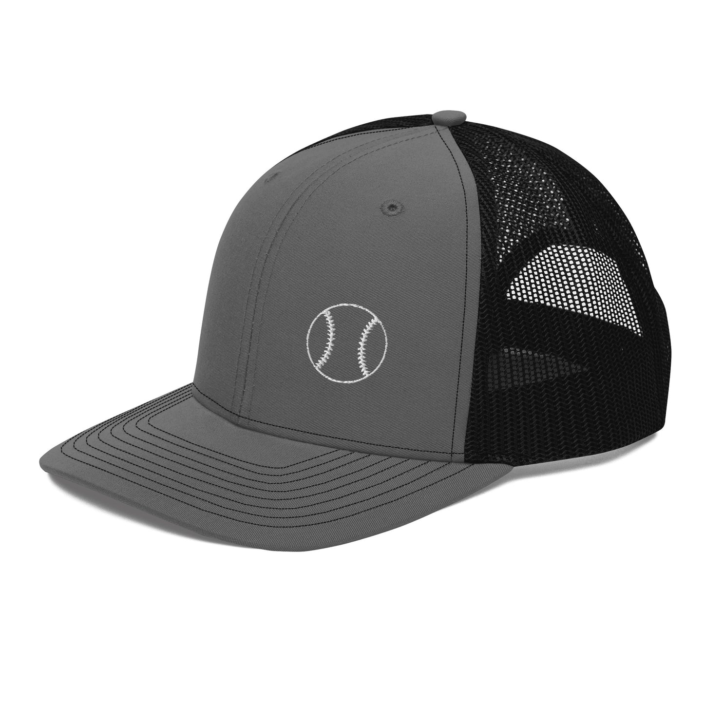 Baseball Edition trucker cap in charcoal and black with breathable mesh back and structured mid-profile front | Our Game | An Athlete Trains