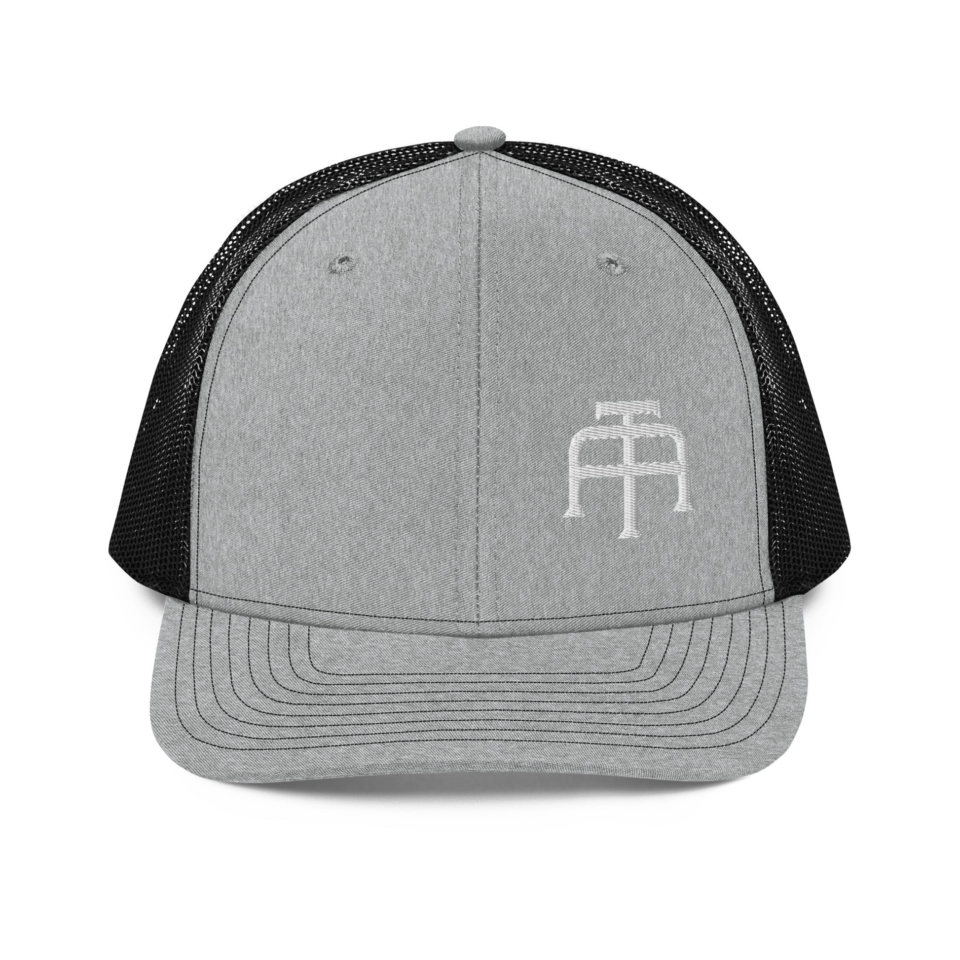 An Athlete Trains structured 6-panel, mid-profile trucker cap is 60% cotton, 40% polyester, 100% polyester mesh back. Pre-curved contrast stitched visor, underbill matches visor color and adjustable plastic snapback