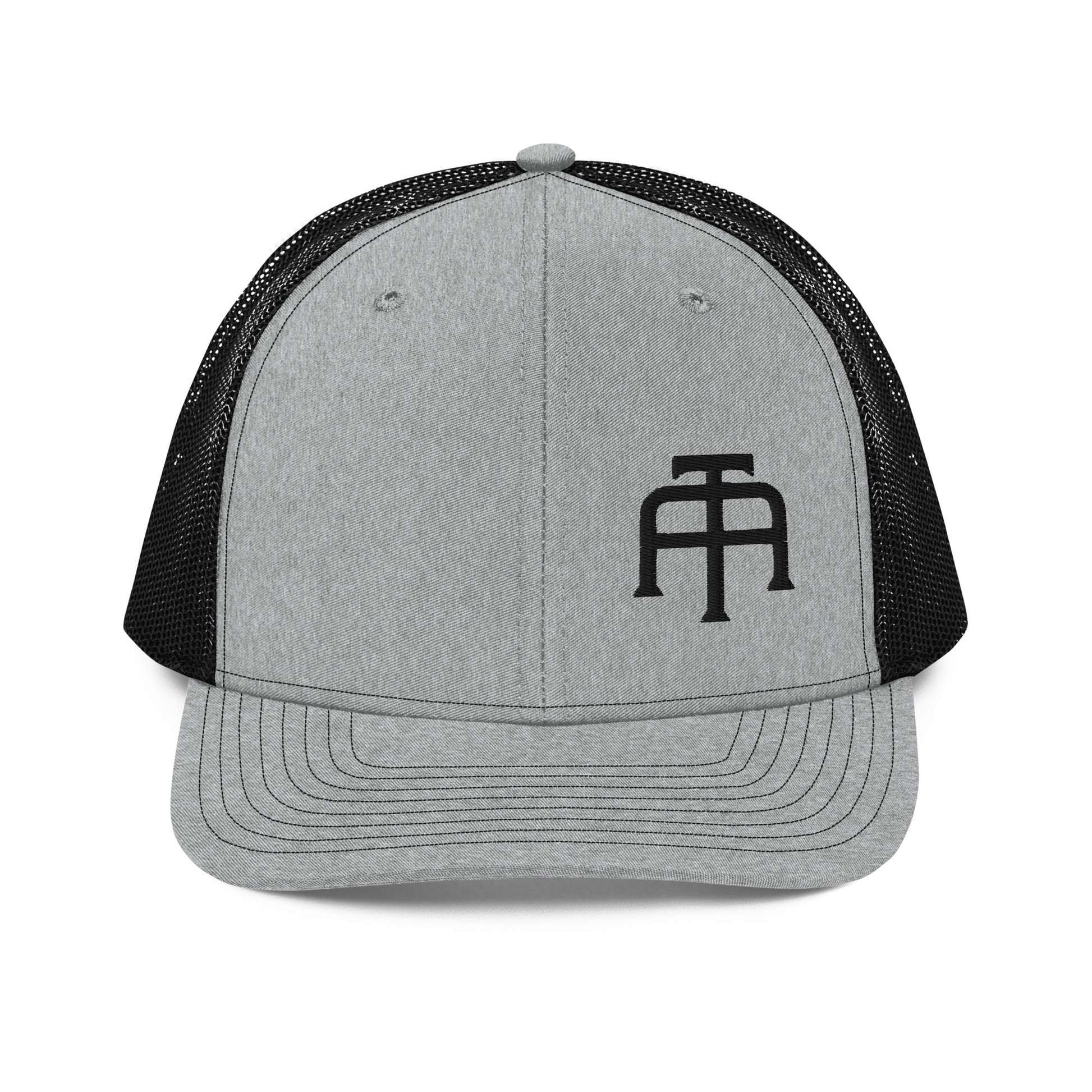 An Athlete Trains structured 6-panel, mid-profile trucker cap is 60% cotton, 40% polyester, 100% polyester mesh back. Pre-curved contrast stitched visor, underbill matches visor color and adjustable plastic snapback