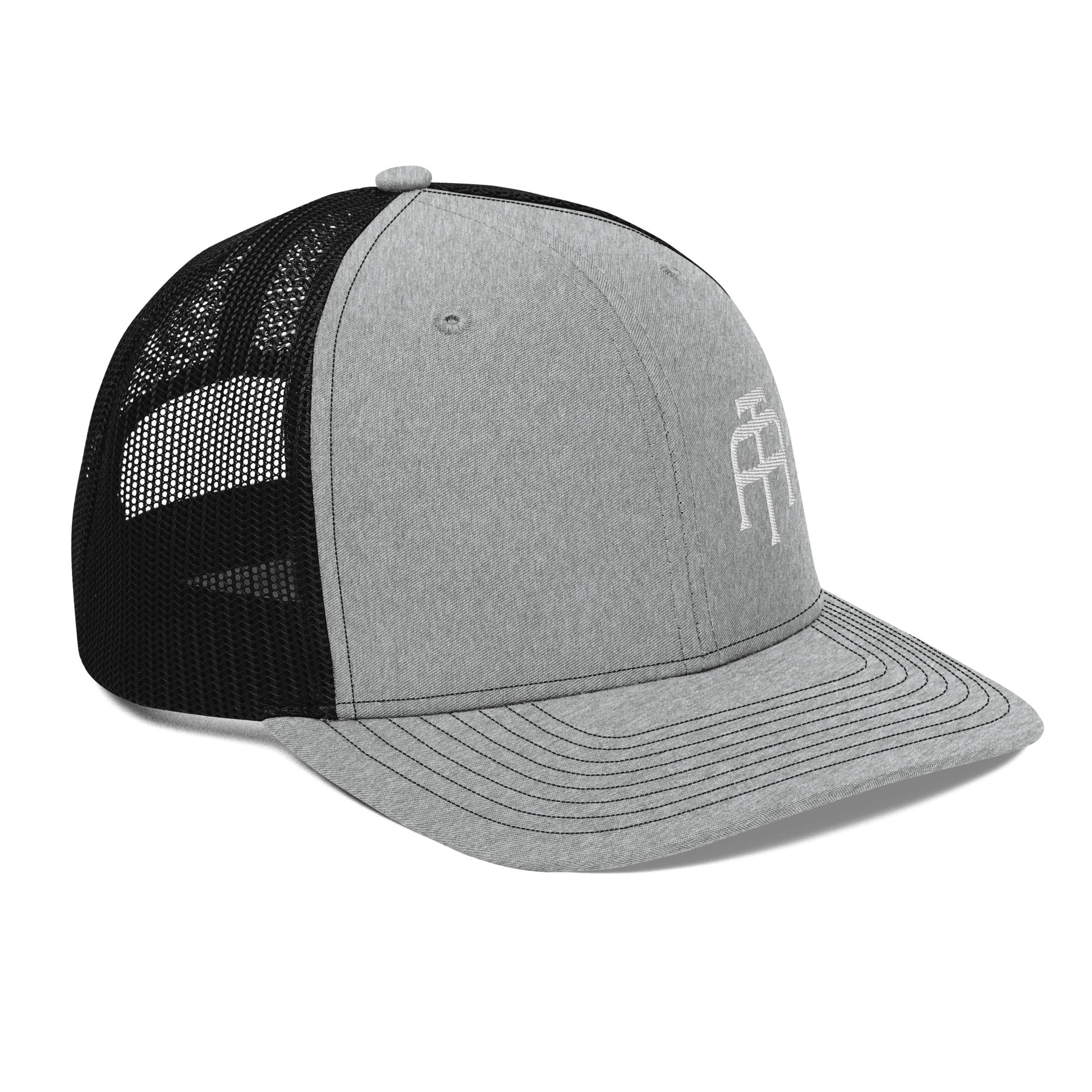 An Athlete Trains structured 6-panel, mid-profile trucker cap is 60% cotton, 40% polyester, 100% polyester mesh back. Pre-curved contrast stitched visor, underbill matches visor color and adjustable plastic snapback