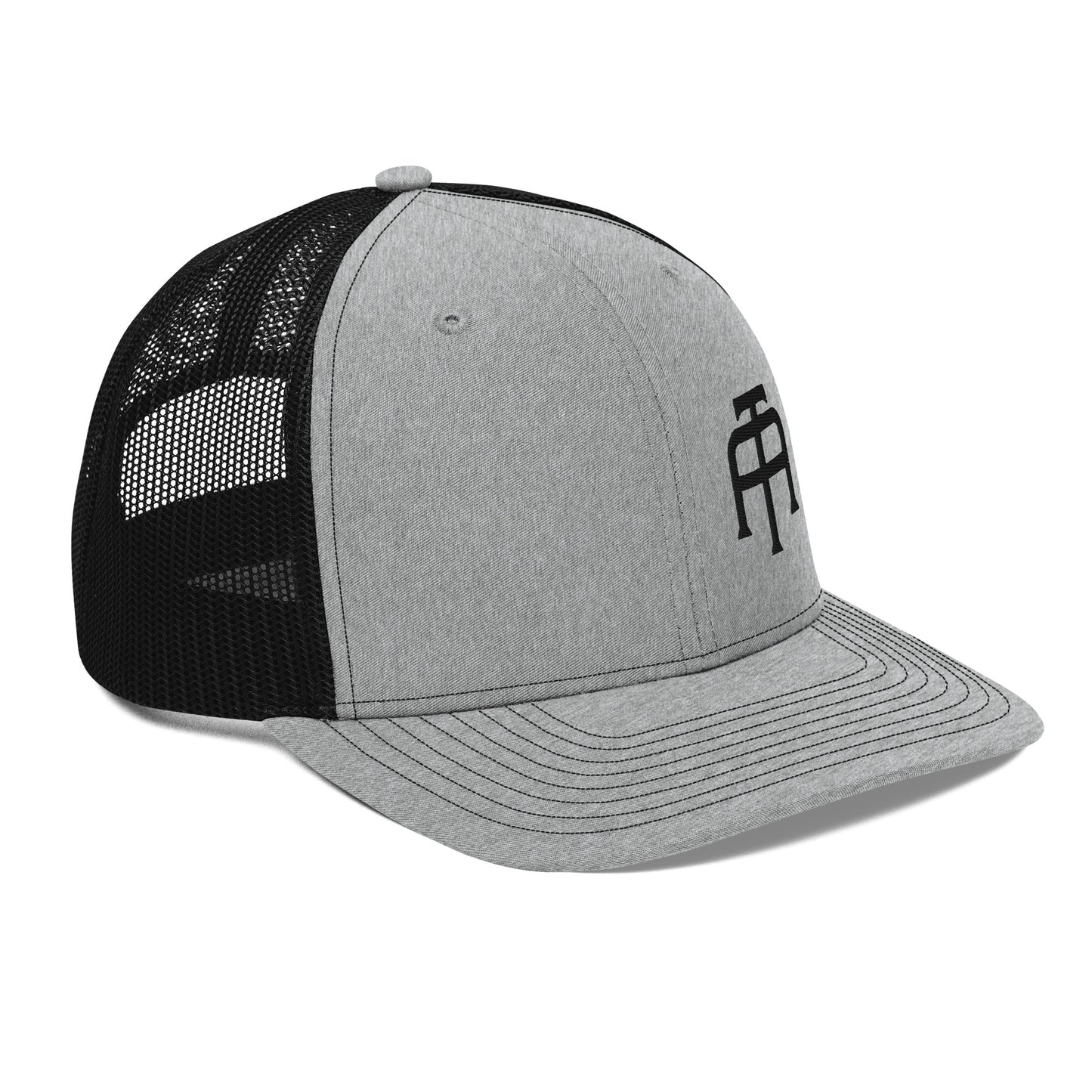 An Athlete Trains structured 6-panel, mid-profile trucker cap is 60% cotton, 40% polyester, 100% polyester mesh back. Pre-curved contrast stitched visor, underbill matches visor color and adjustable plastic snapback