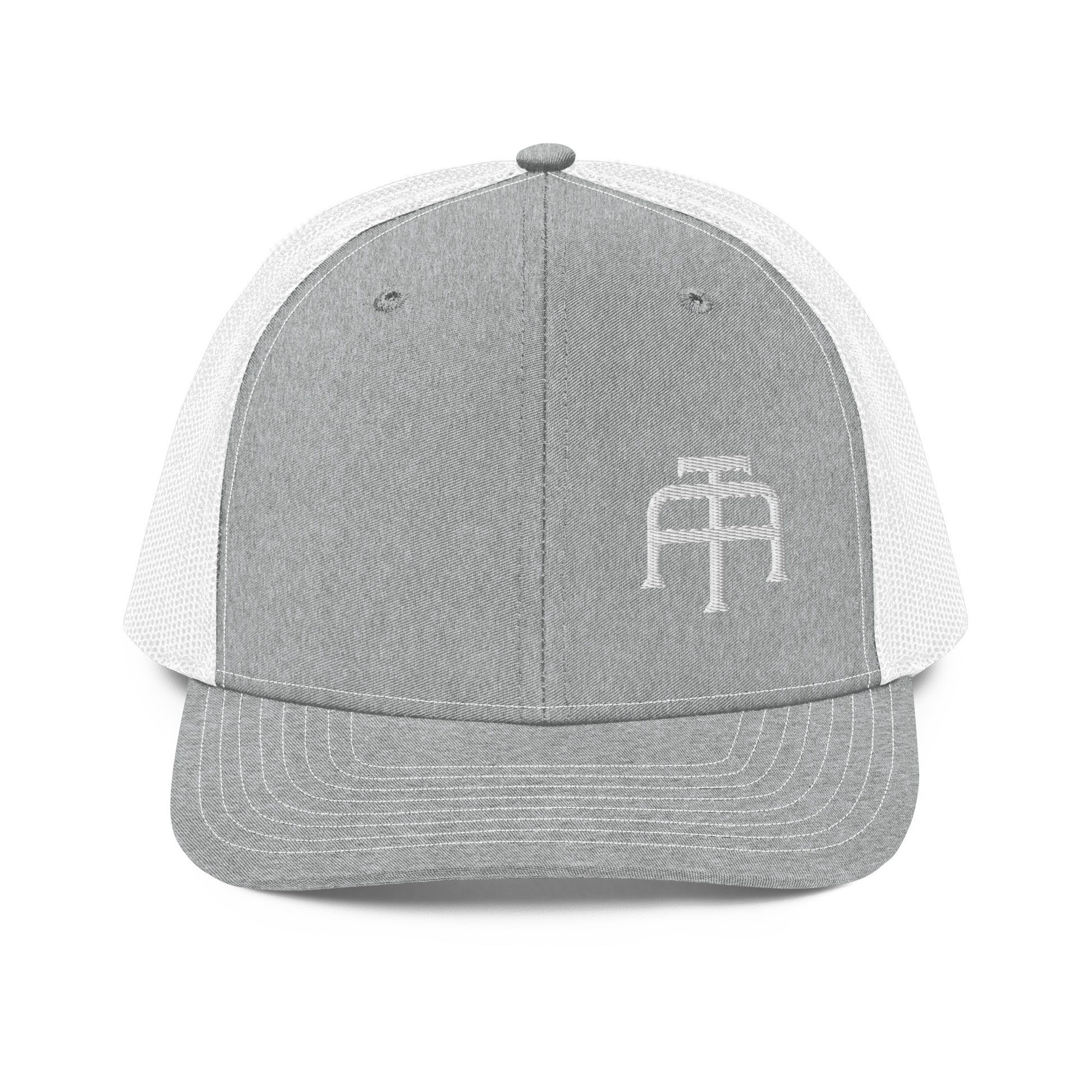 An Athlete Trains structured 6-panel, mid-profile trucker cap is 60% cotton, 40% polyester, 100% polyester mesh back. Pre-curved contrast stitched visor, underbill matches visor color and adjustable plastic snapback