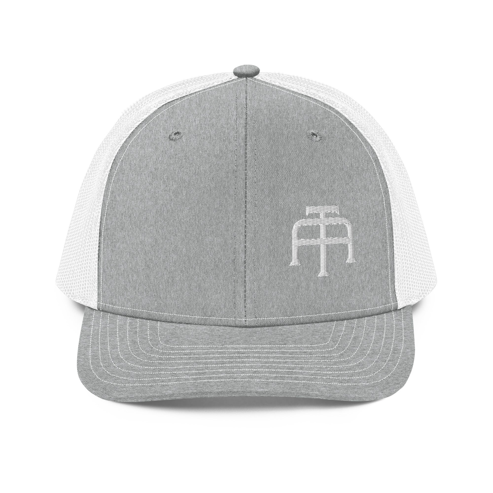 An Athlete Trains structured 6-panel, mid-profile trucker cap is 60% cotton, 40% polyester, 100% polyester mesh back. Pre-curved contrast stitched visor, underbill matches visor color and adjustable plastic snapback