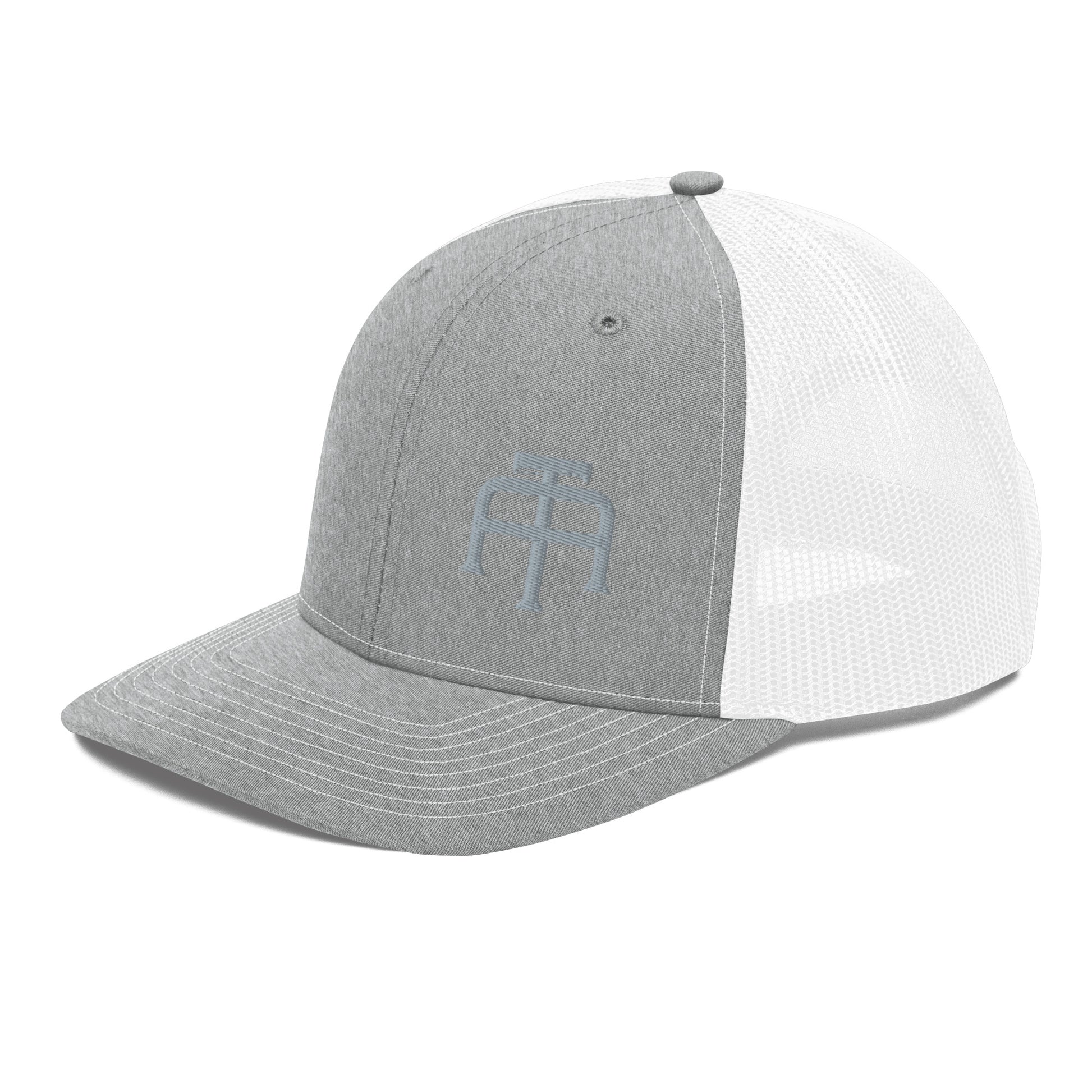 An Athlete Trains structured 6-panel, mid-profile trucker cap is 60% cotton, 40% polyester, 100% polyester mesh back. Pre-curved contrast stitched visor, underbill matches visor color and adjustable plastic snapback