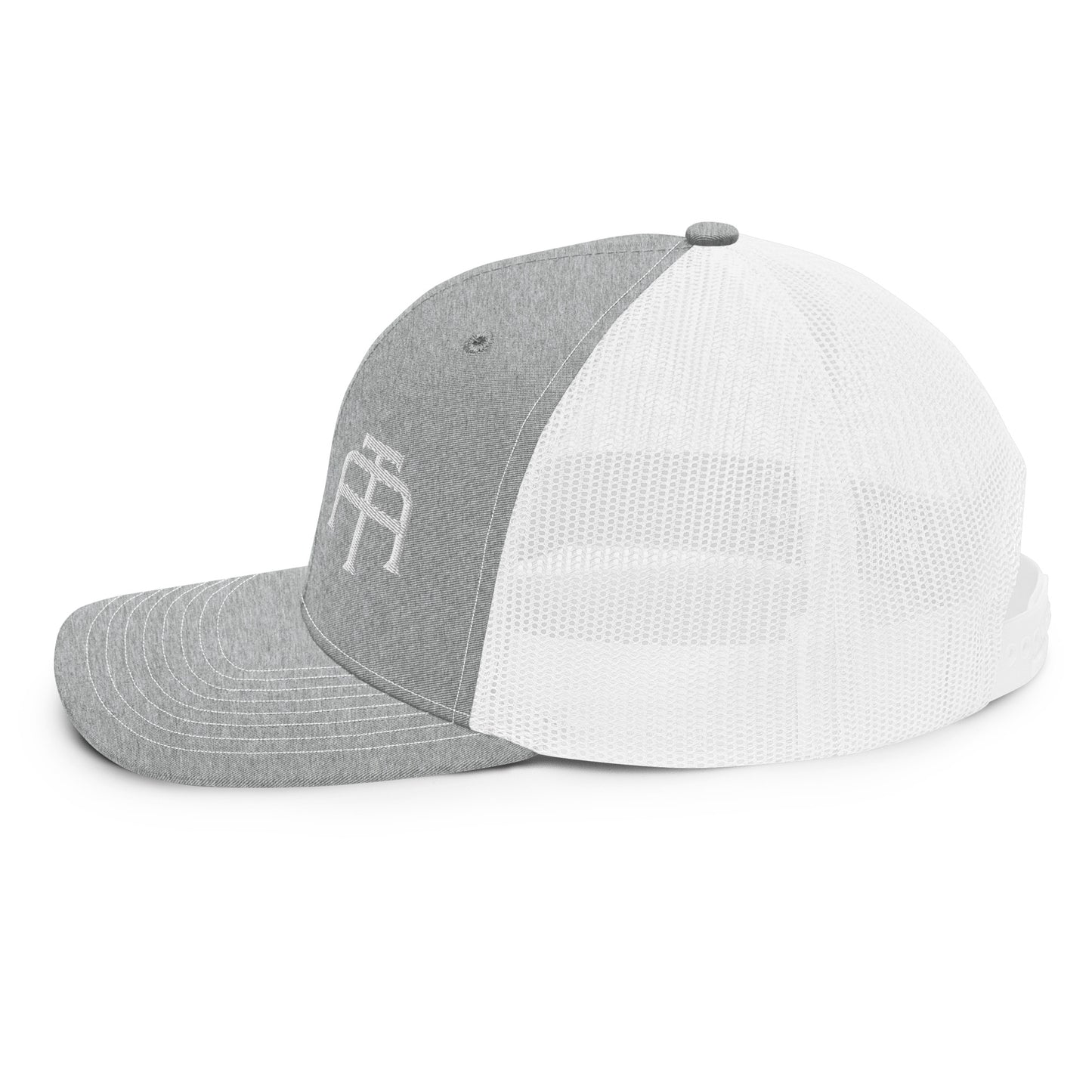 An Athlete Trains structured 6-panel, mid-profile trucker cap is 60% cotton, 40% polyester, 100% polyester mesh back. Pre-curved contrast stitched visor, underbill matches visor color and adjustable plastic snapback