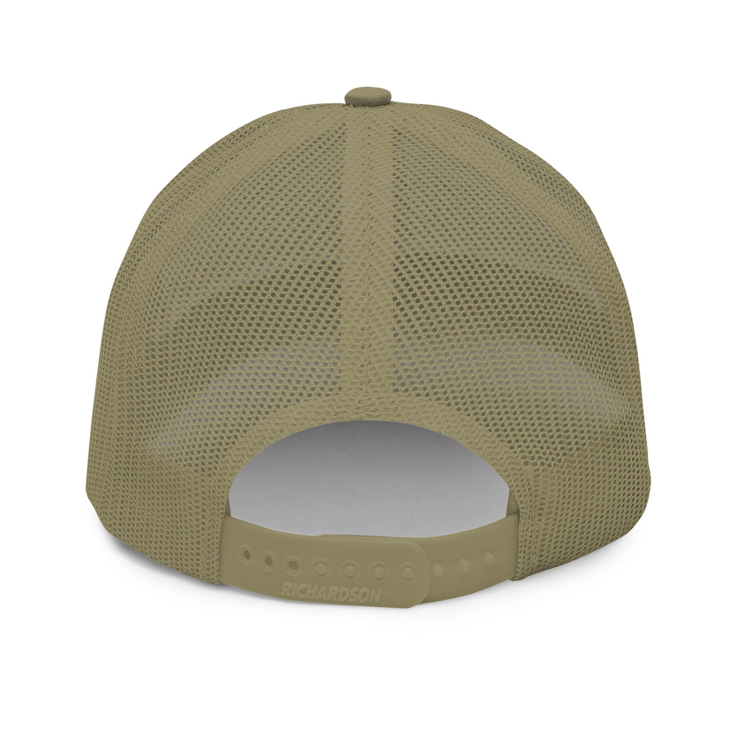 An Athlete Trains structured 6-panel, mid-profile trucker cap is 60% cotton, 40% polyester, 100% polyester mesh back. Pre-curved contrast stitched visor, underbill matches visor color and adjustable plastic snapback