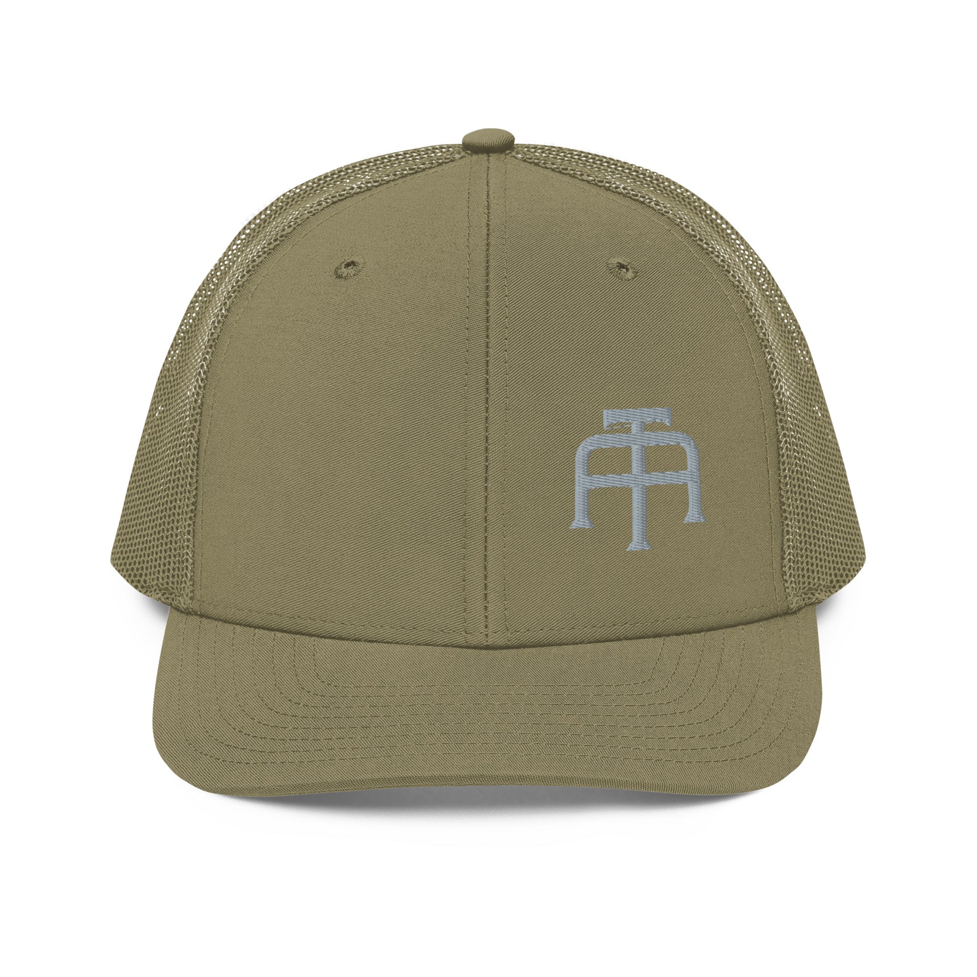 An Athlete Trains structured 6-panel, mid-profile trucker cap is 60% cotton, 40% polyester, 100% polyester mesh back. Pre-curved contrast stitched visor, underbill matches visor color and adjustable plastic snapback