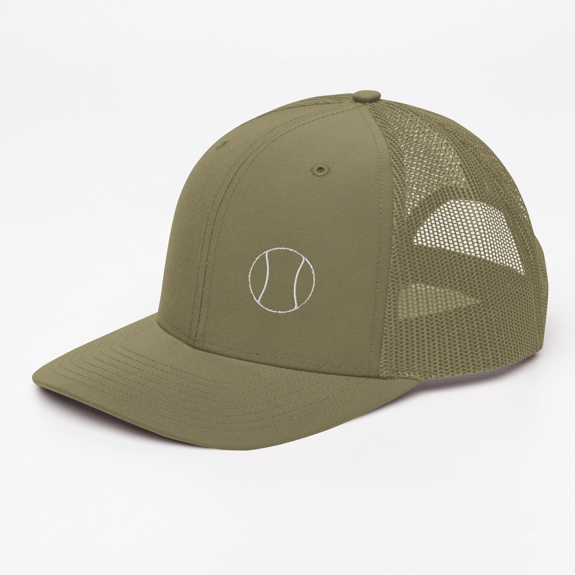 Tennis Edition trucker cap in loden green with structured front and breathable mesh back — Our Game collection by An Athlete Trains