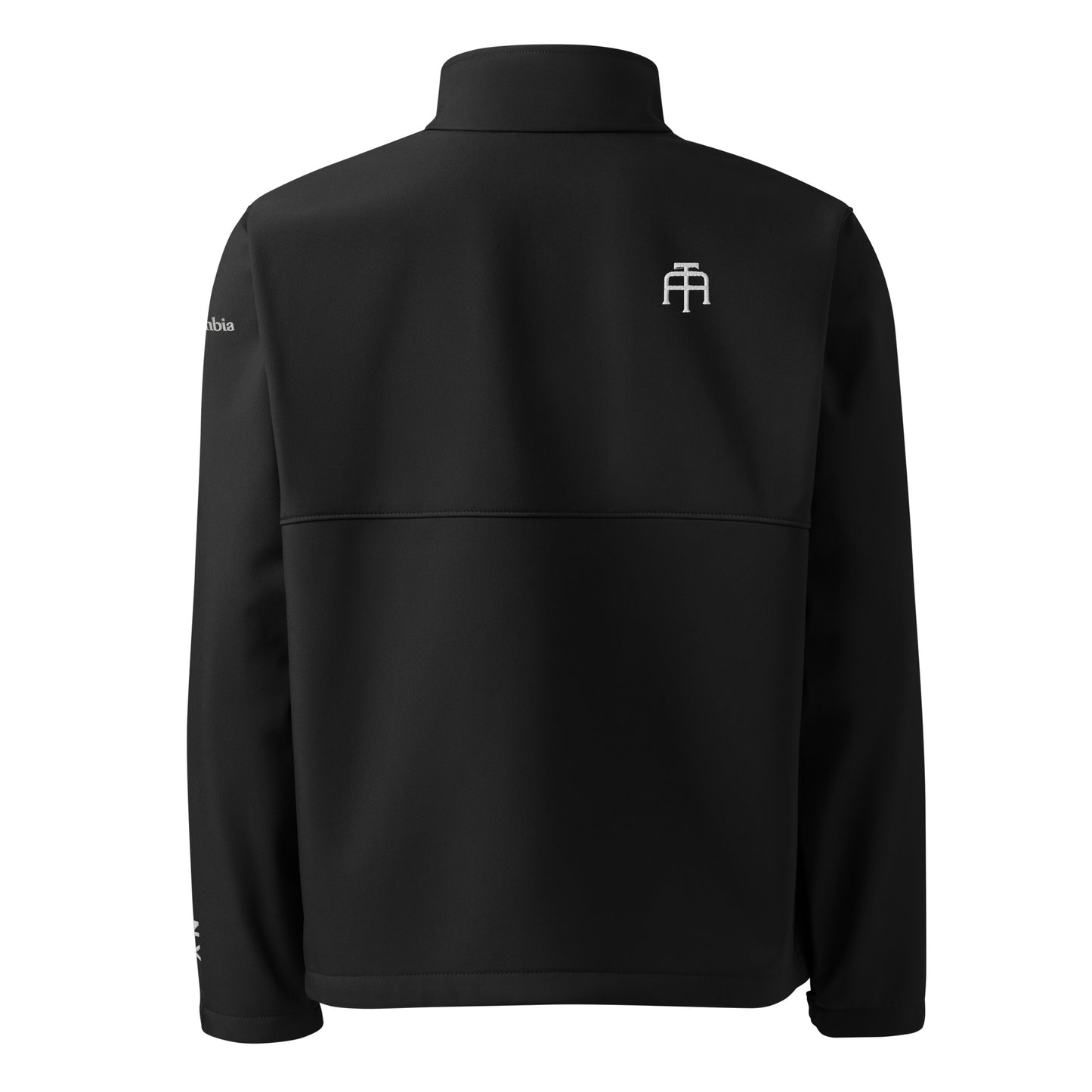 New York Edition Columbia soft shell jacket in black with embroidered NYC skyline silhouette—high-performance outerwear for New York athletes