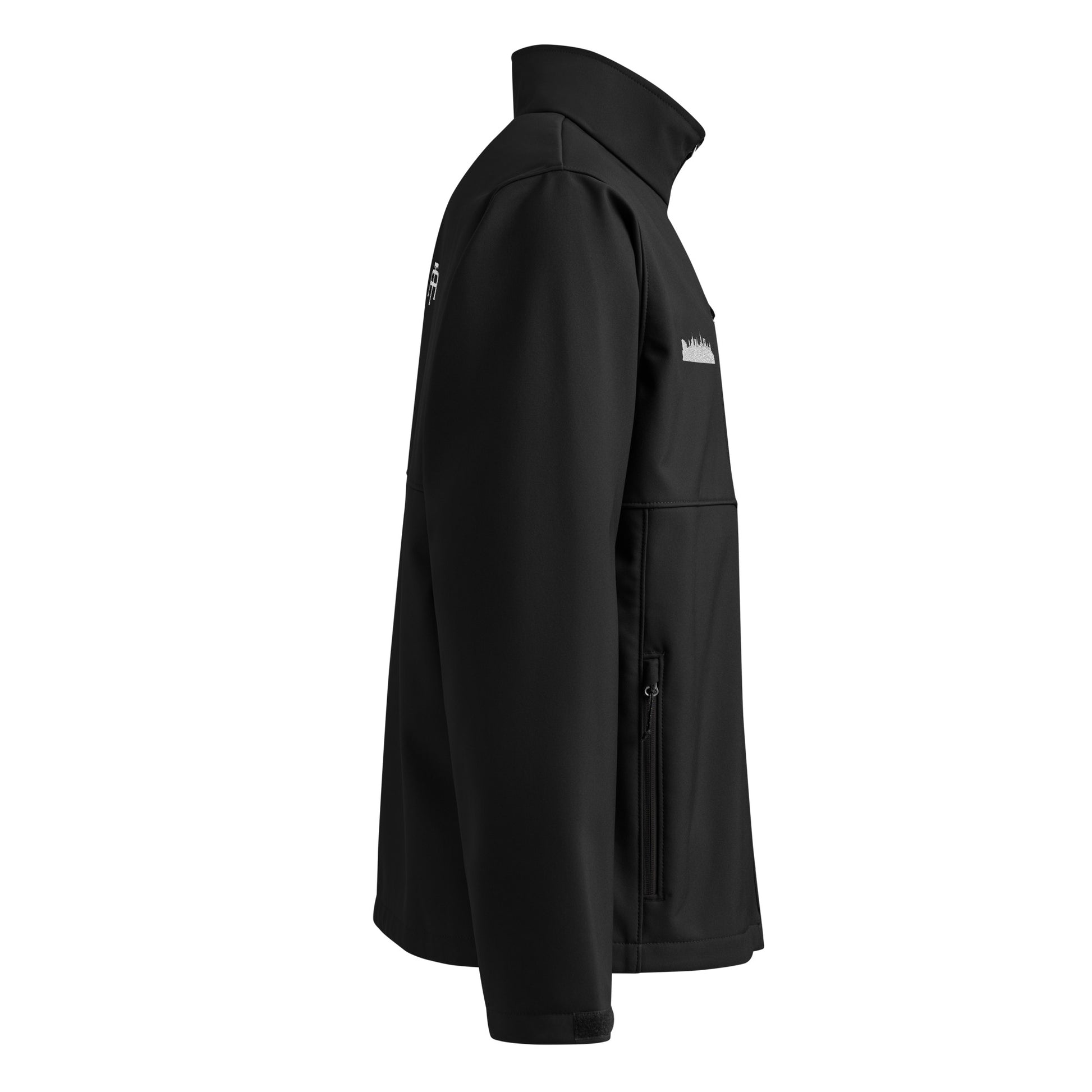 New York Edition Columbia soft shell jacket in black with embroidered NYC skyline silhouette—high-performance outerwear for New York athletes