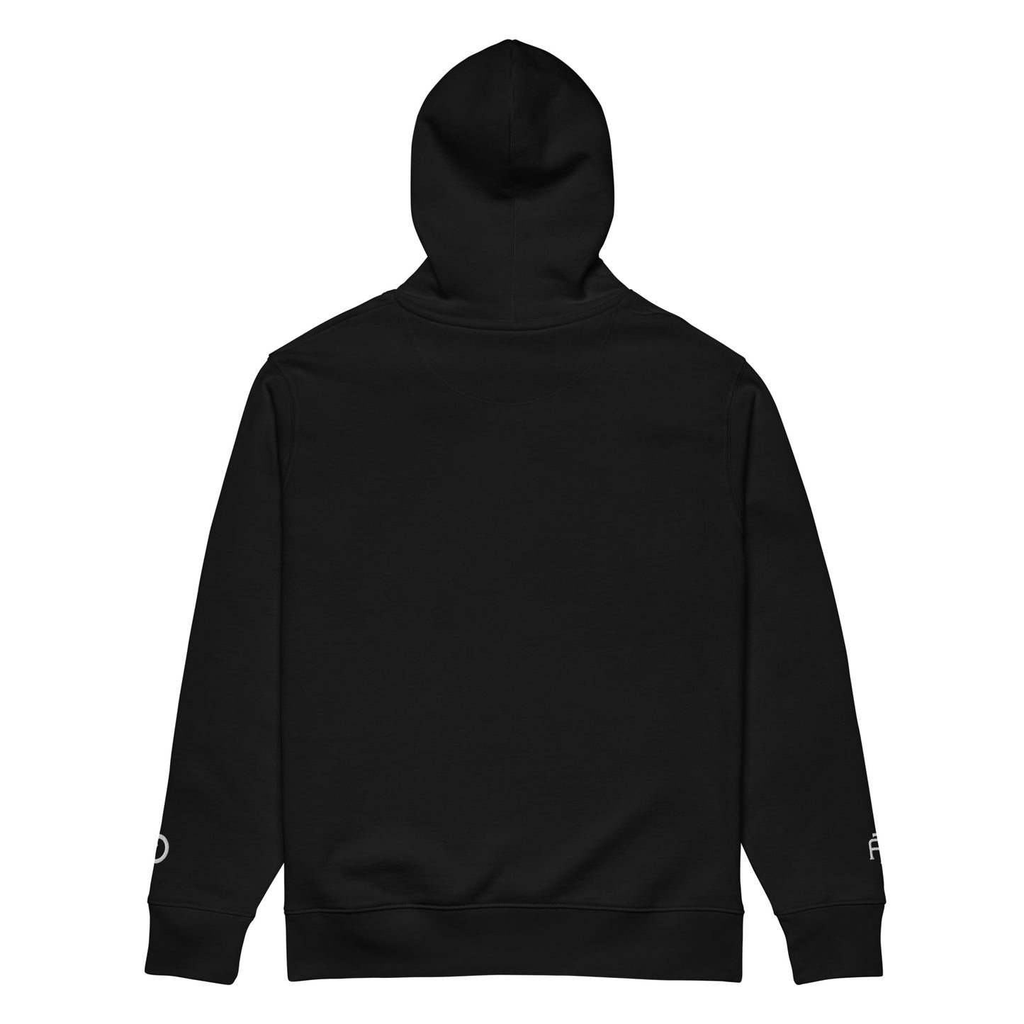 Sustainable organic cotton premium 10 oz hoodie in black with white switch\off and logo embroidery - An Athlete Trains.