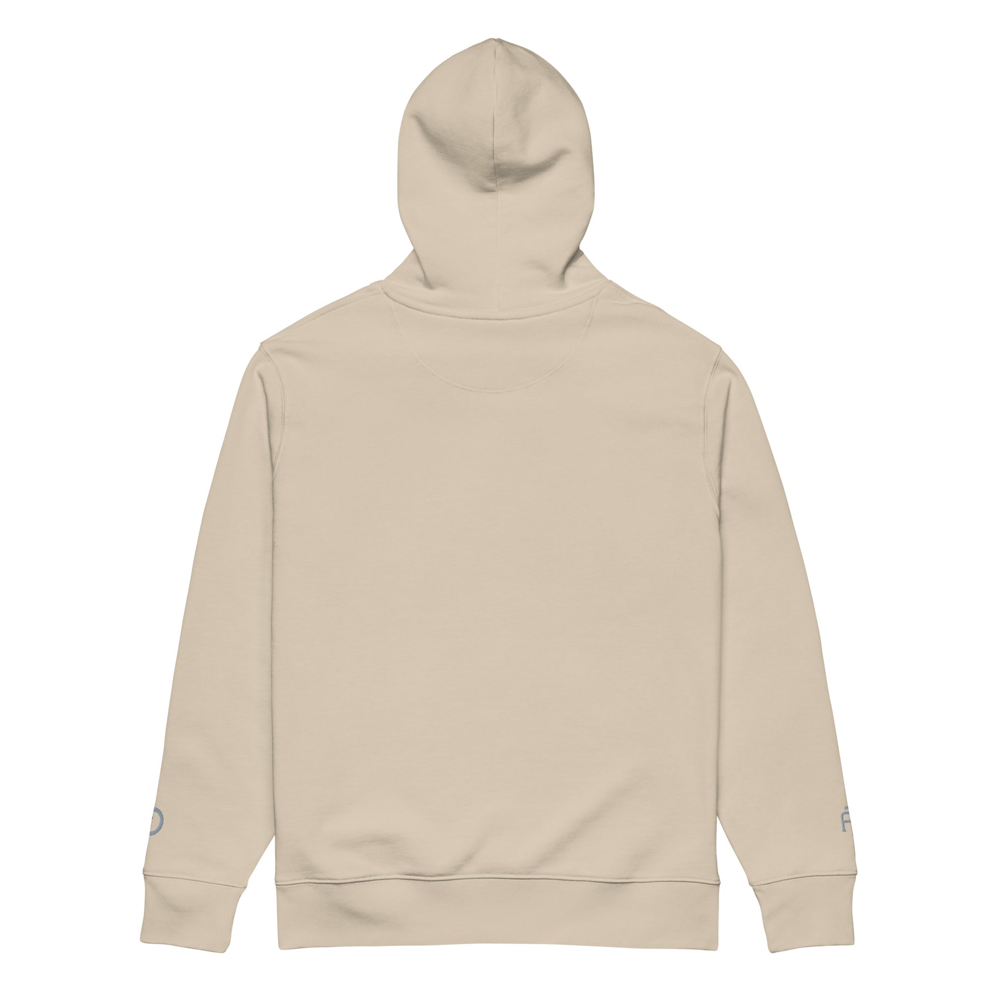 Sustainable organic cotton premium 10 oz hoodie in dust color with gray switch\off and logo embroidery - An Athlete Trains.