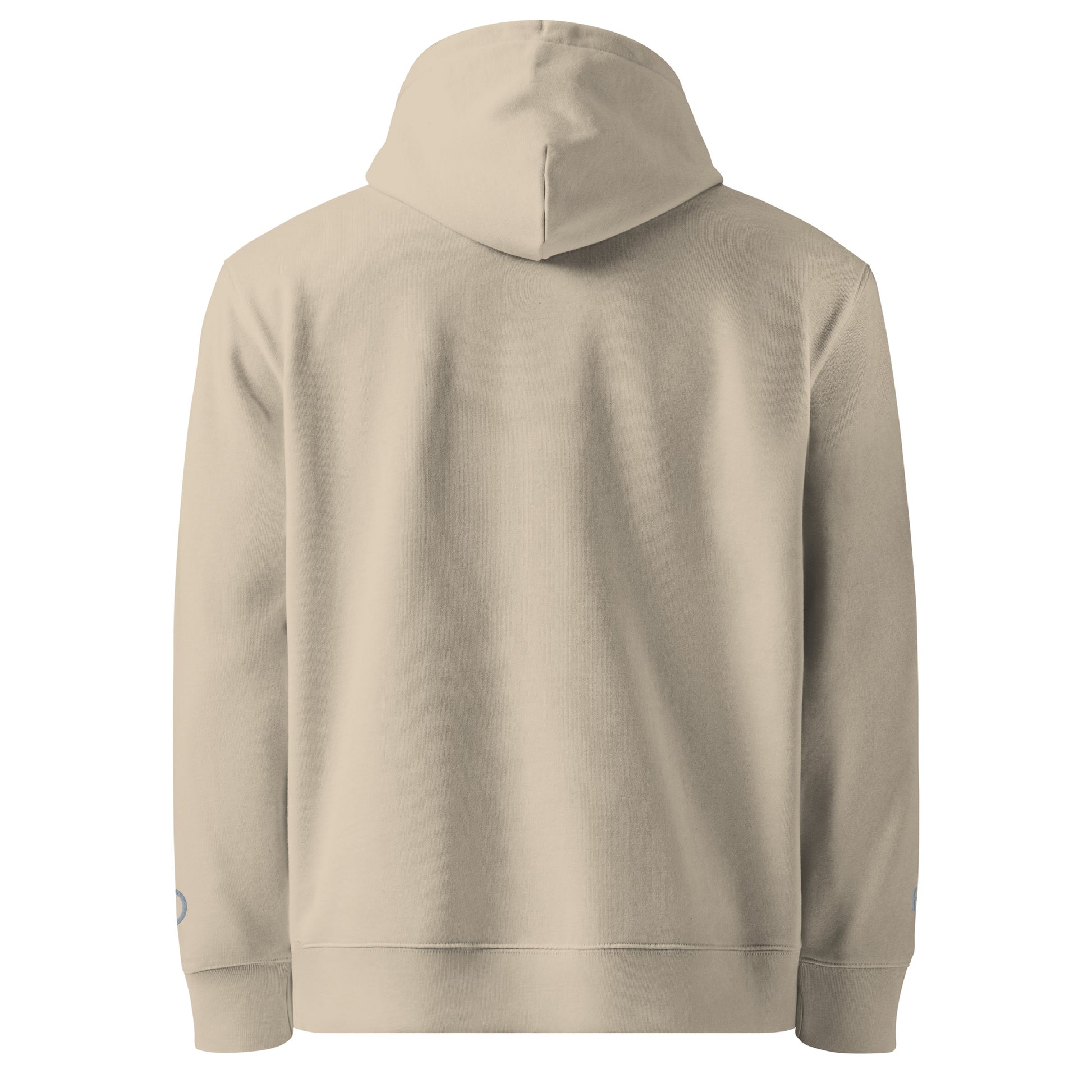 Sustainable organic cotton premium 10 oz hoodie in dust color with gray switch\off and logo embroidery - An Athlete Trains.