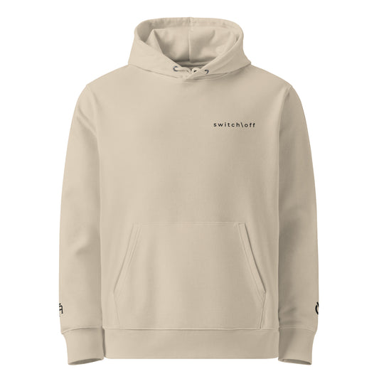 Sustainable organic cotton premium 10 oz hoodie in dust color with black switch\off and logo embroidery - An Athlete Trains.