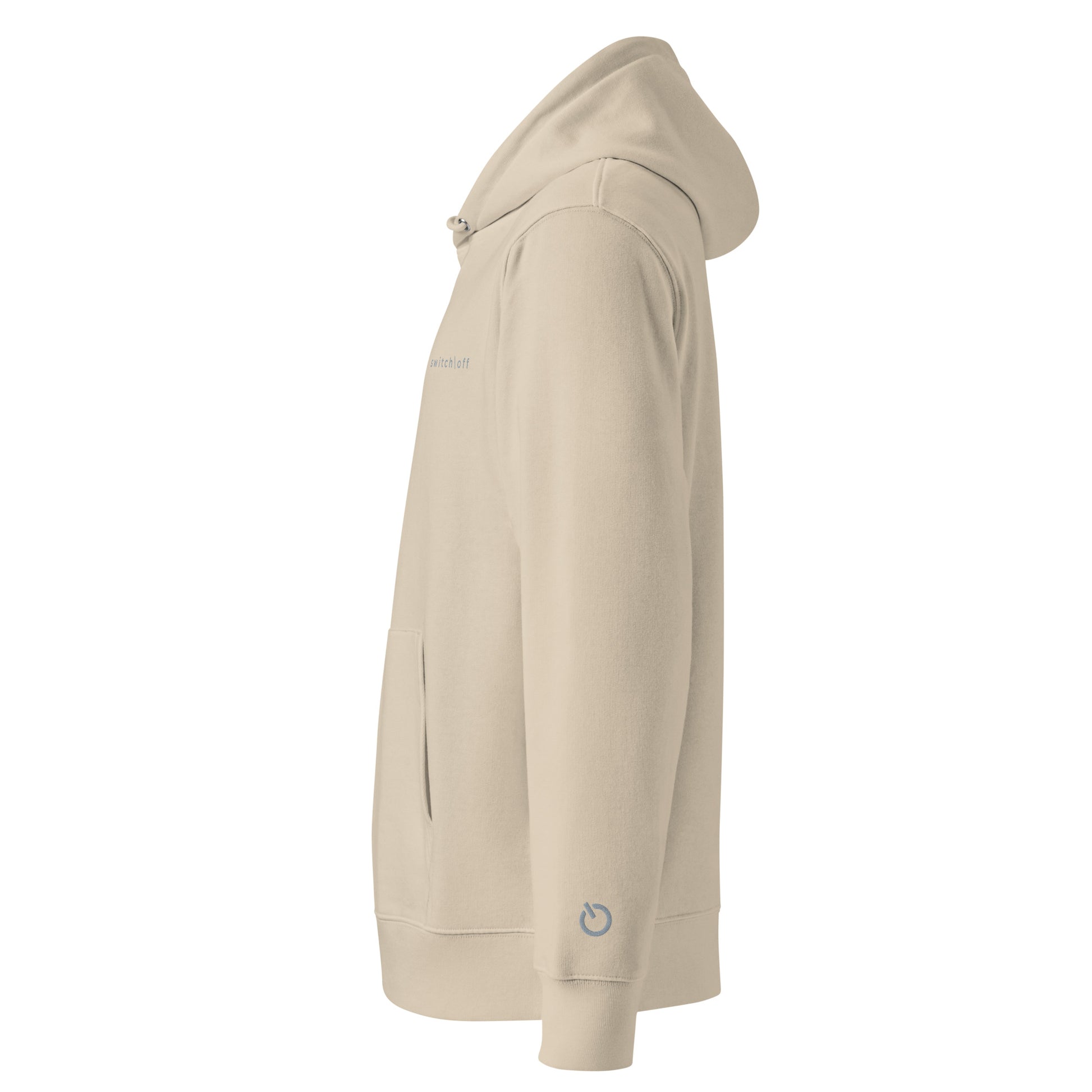 Sustainable organic cotton premium 10 oz hoodie in dust color with gray switch\off and logo embroidery - An Athlete Trains.