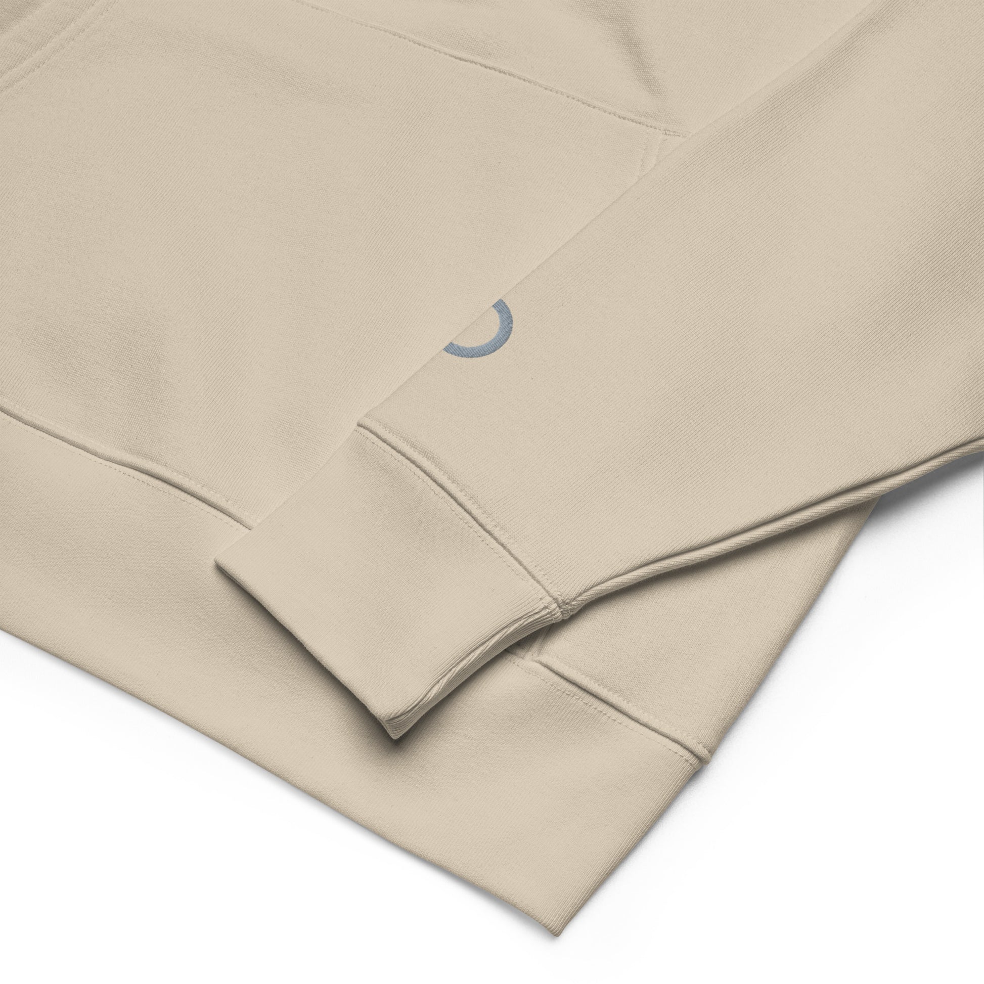 Sustainable organic cotton premium 10 oz hoodie in dust color with gray switch\off and logo embroidery - An Athlete Trains.