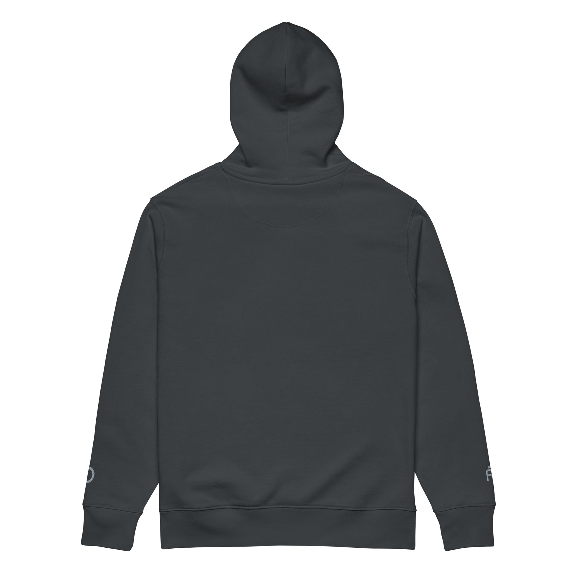 Sustainable organic cotton premium 10 oz hoodie in India ink gray with gray switch\off and logo embroidery - An Athlete Trains.