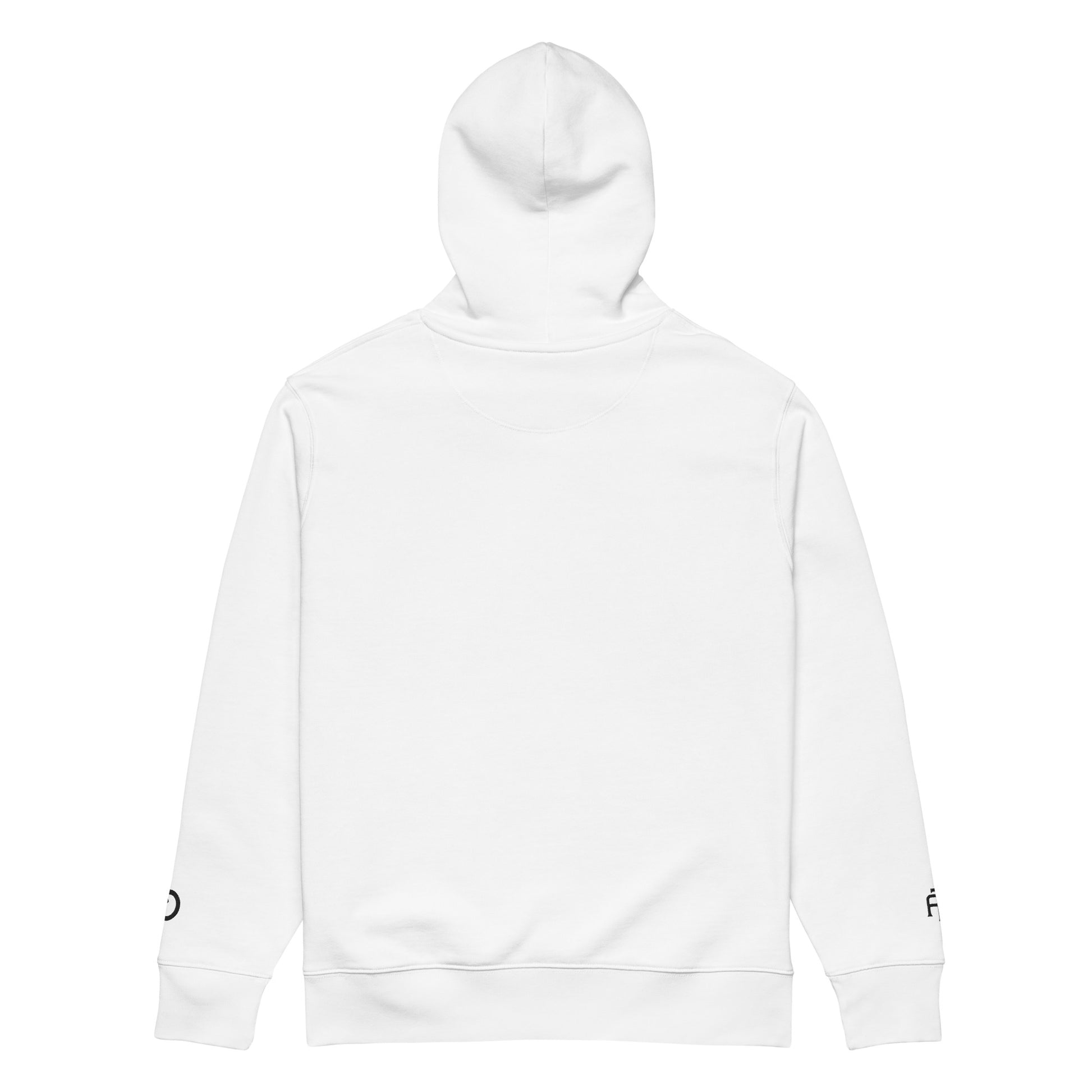 Sustainable organic cotton premium 10 oz hoodie in white with black switch\off and logo embroidery - An Athlete Trains.