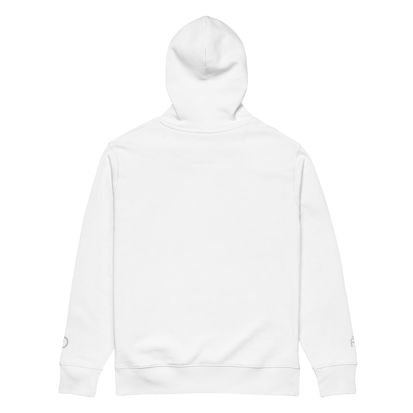 Sustainable organic cotton premium 10 oz hoodie in white with white switch\off and logo embroidery - An Athlete Trains.
