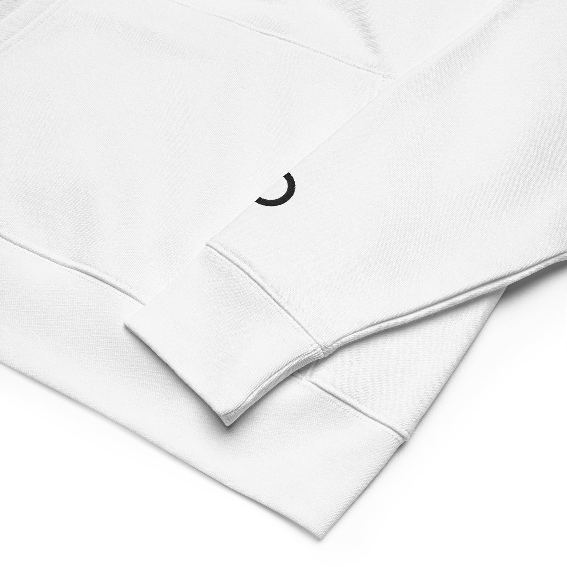 Sustainable organic cotton premium 10 oz hoodie in white with black switch\off and logo embroidery - An Athlete Trains.