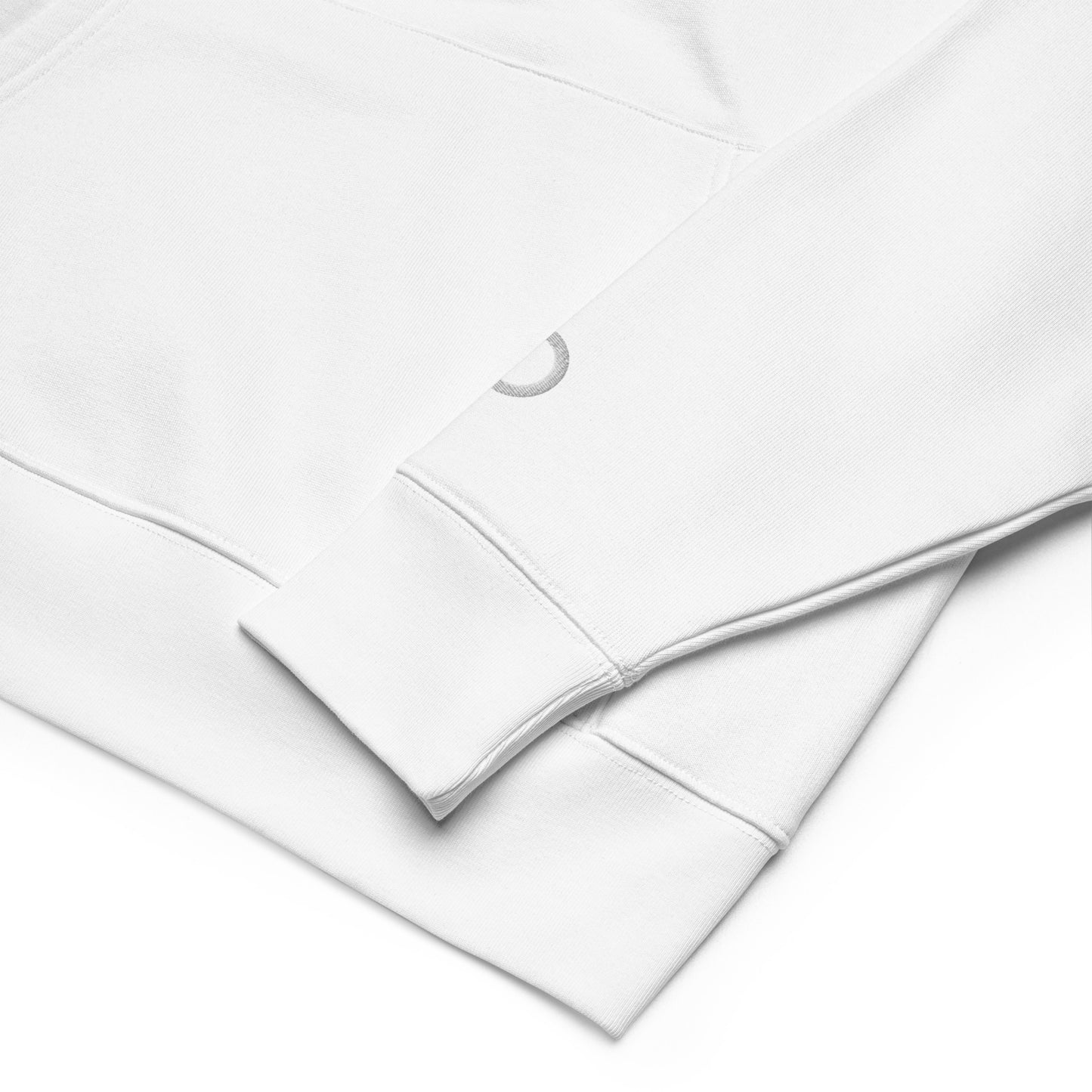 Sustainable organic cotton premium 10 oz hoodie in white with white switch\off and logo embroidery - An Athlete Trains.