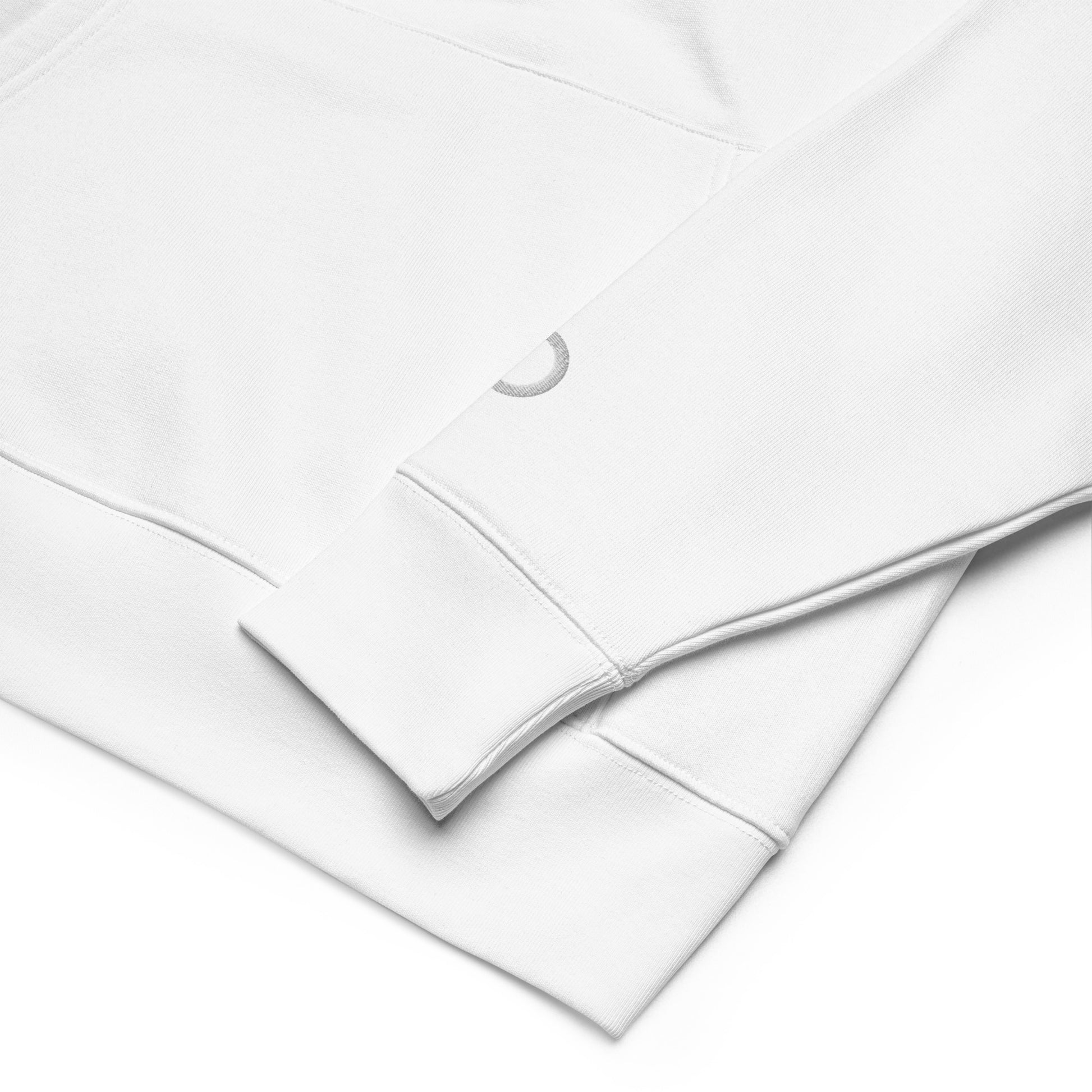 Sustainable organic cotton premium 10 oz hoodie in white with white switch\off and logo embroidery - An Athlete Trains.