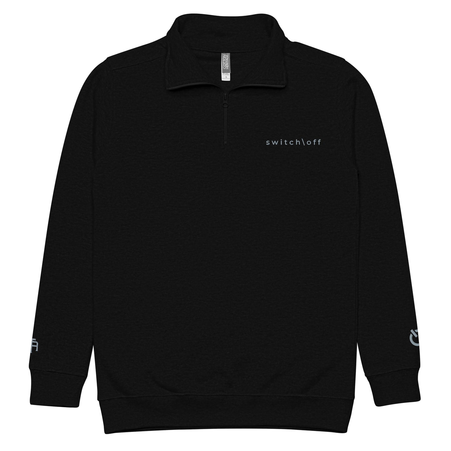 Soft fleece pullover in black with gray switch\off and logo embroidery- An Athlete Trains.
