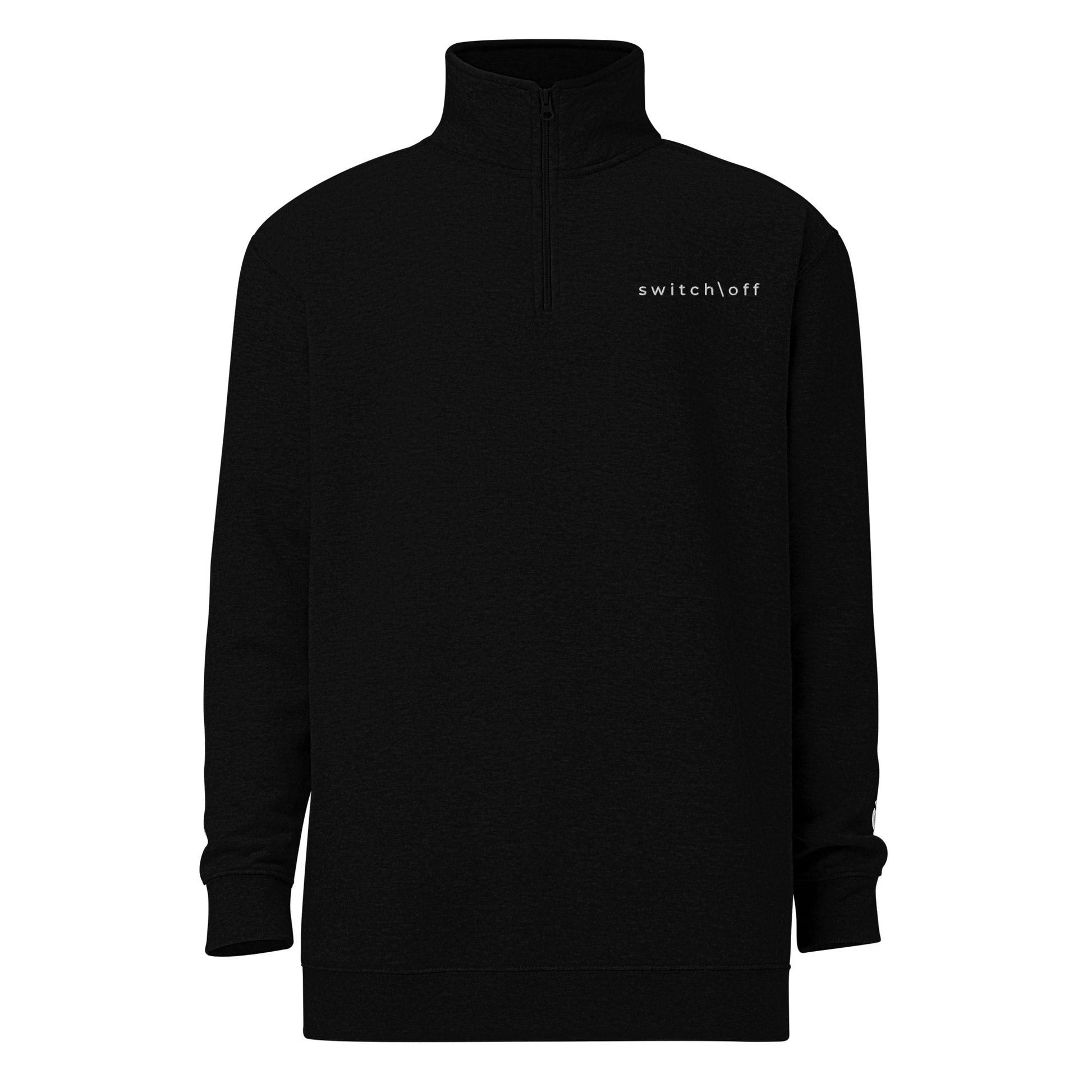 Soft fleece pullover in black with white switch\off and logo embroidery- An Athlete Trains.