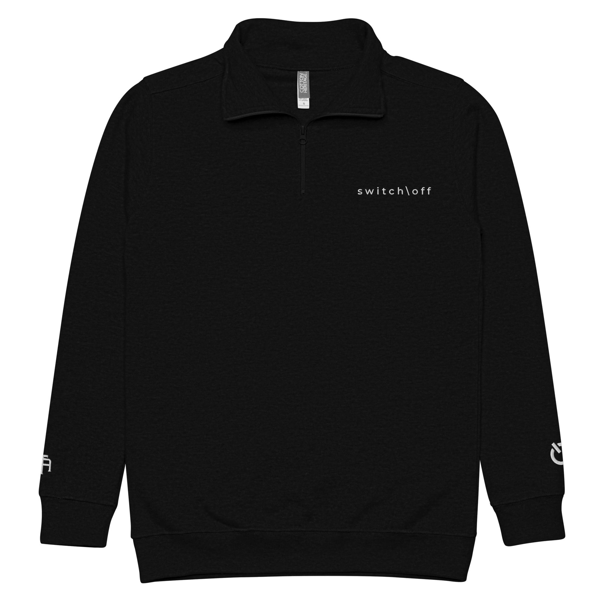 Soft fleece pullover in black with white switch\off and logo embroidery- An Athlete Trains.