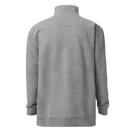 Soft fleece pullover in carbon gray with black switch\off and logo embroidery- An Athlete Trains.